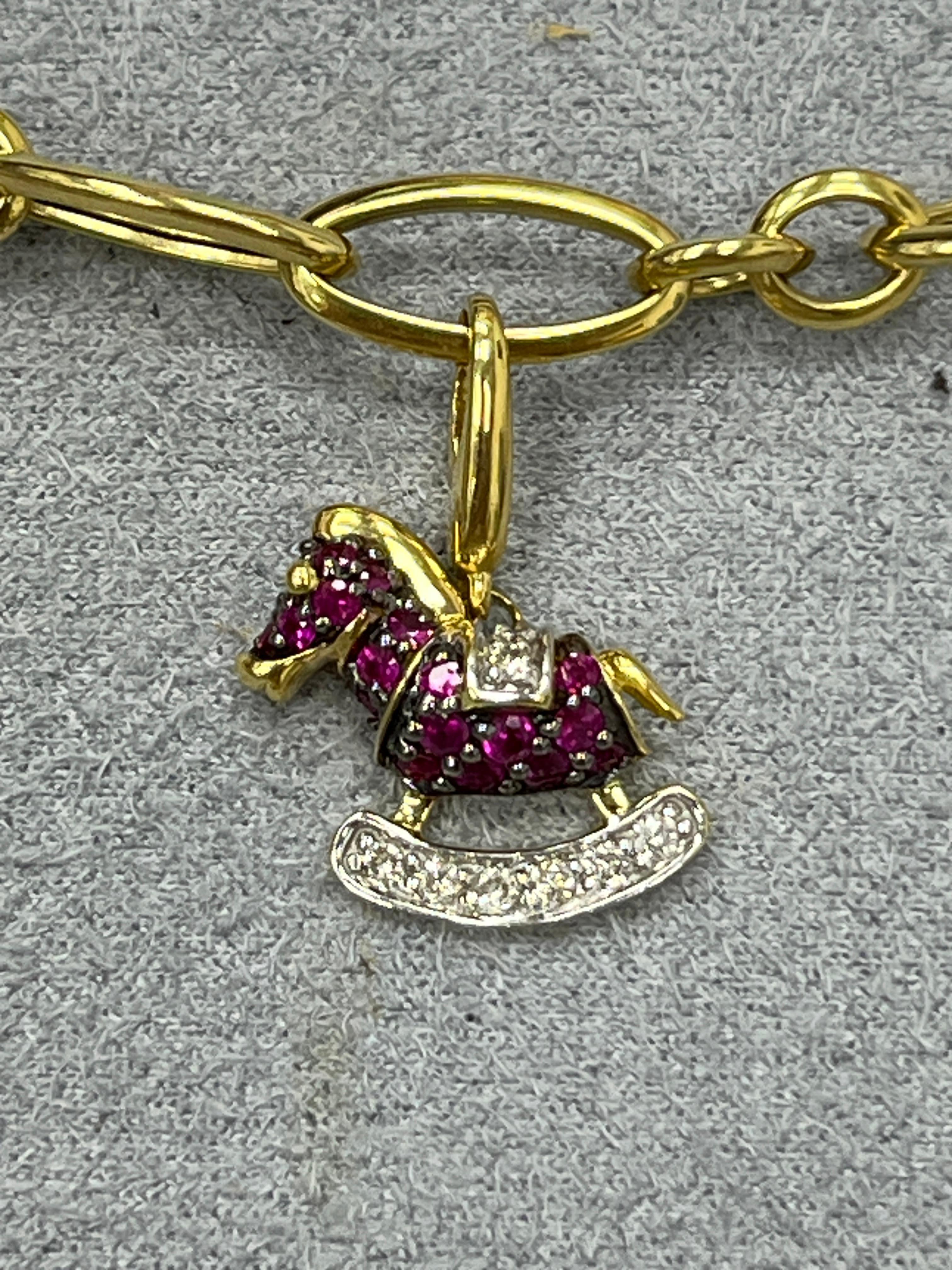 18K Yellow Gold Multi Gemstone Diamond Charm Bracelet For Sale 2