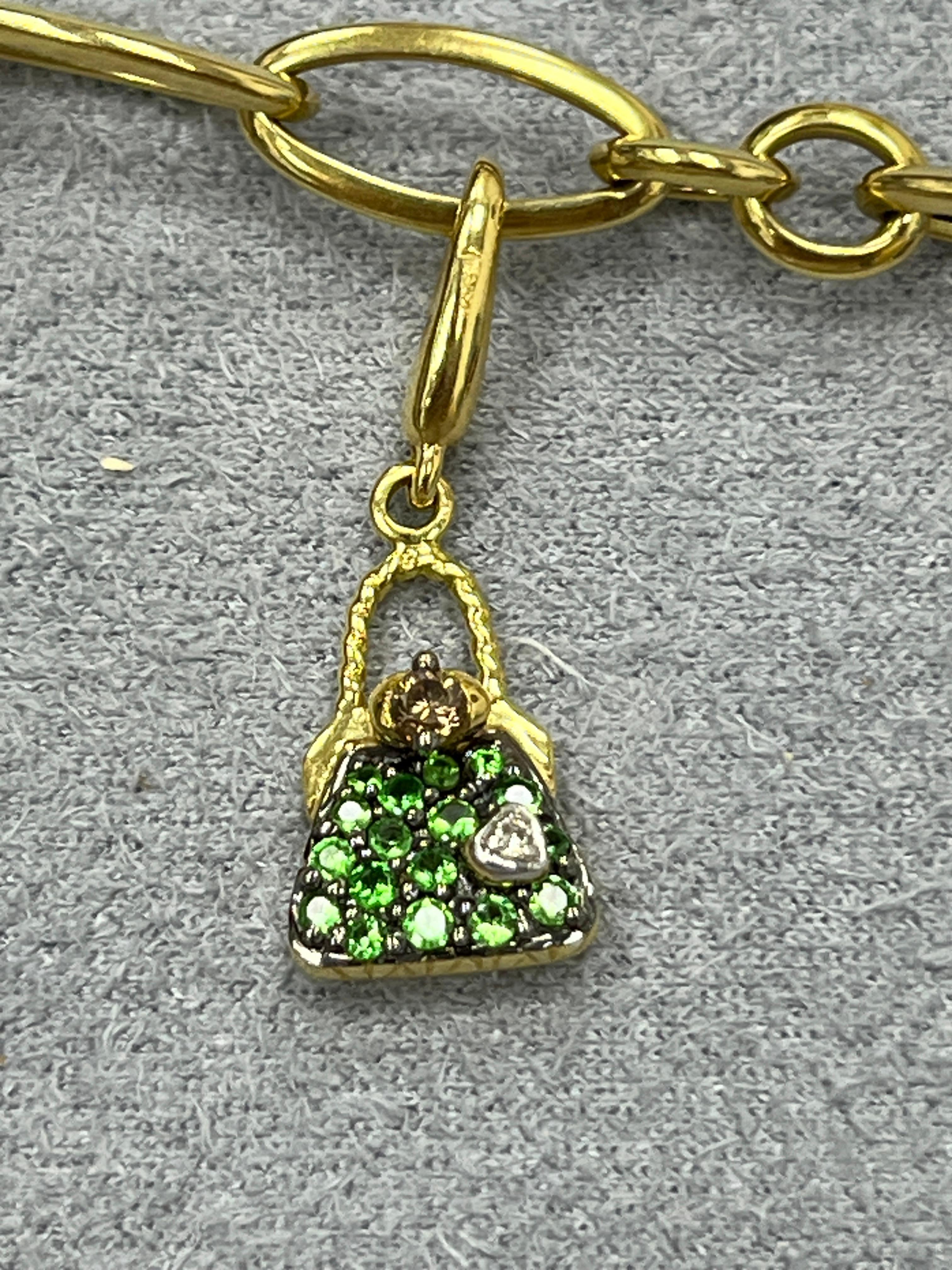 18K Yellow Gold Multi Gemstone Diamond Charm Bracelet For Sale 3
