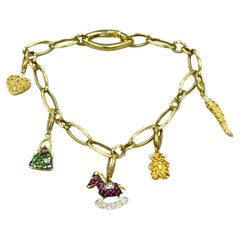 18K Yellow Gold Multi Gemstone Diamond Charm Bracelet