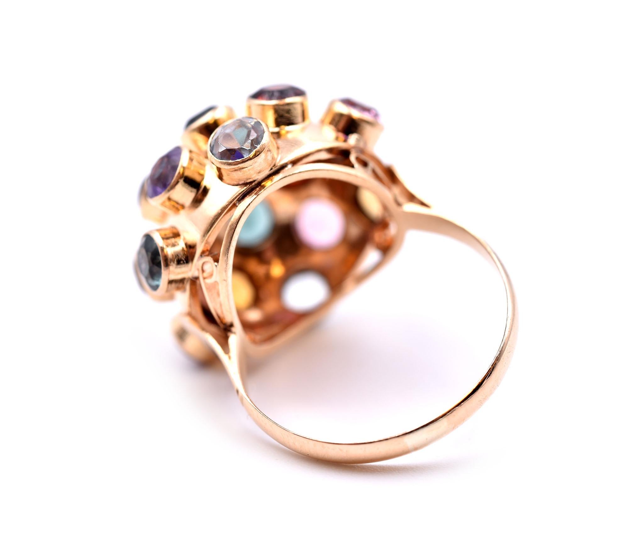 Round Cut 18 Karat Yellow Gold Multi-Gemstone Disco Ring