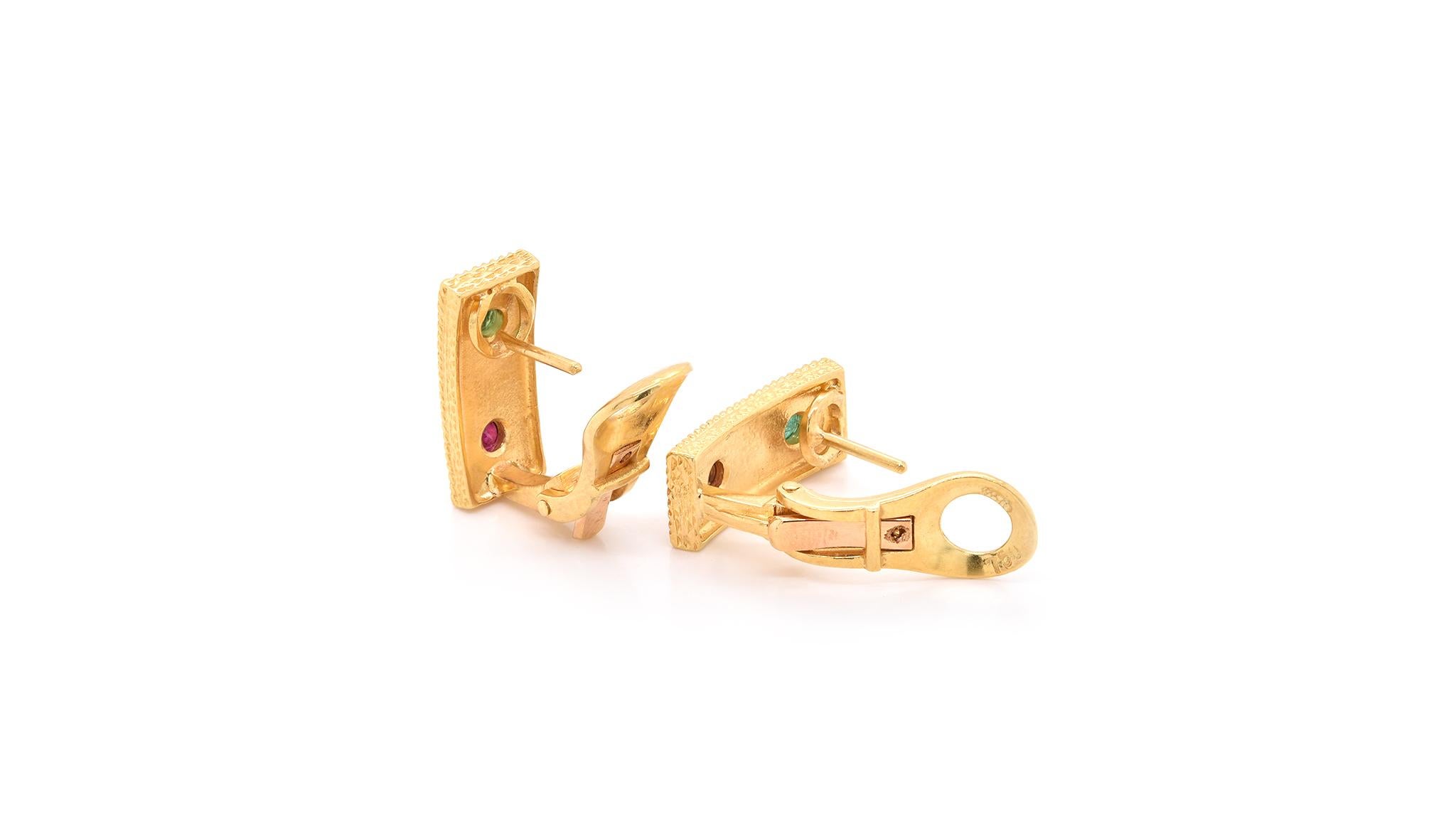 18 Karat Yellow Gold Multi-Gemstone Fancy Earrings In Excellent Condition In Scottsdale, AZ