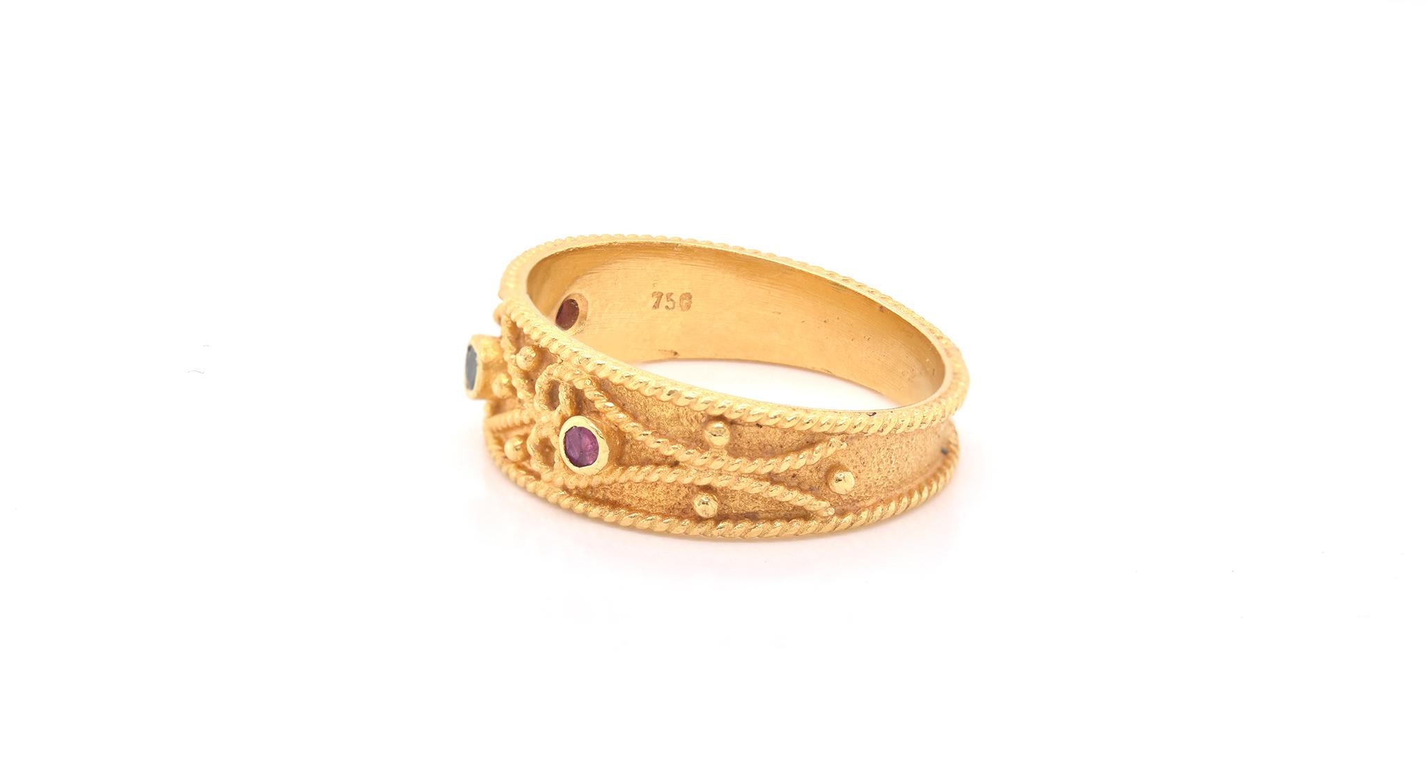 Women's or Men's 18 Karat Yellow Gold Multi-Gemstone Fancy Ring