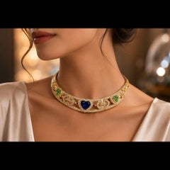 18K Yellow Gold Multi-Gemstone Necklace with Tanzanite, Aquamarine