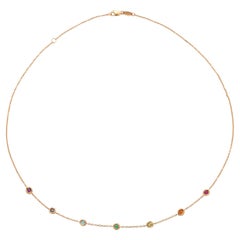 18K Yellow Gold Multi-Gemstone Station Necklace Ruby Emerald Sapphire by Hueb