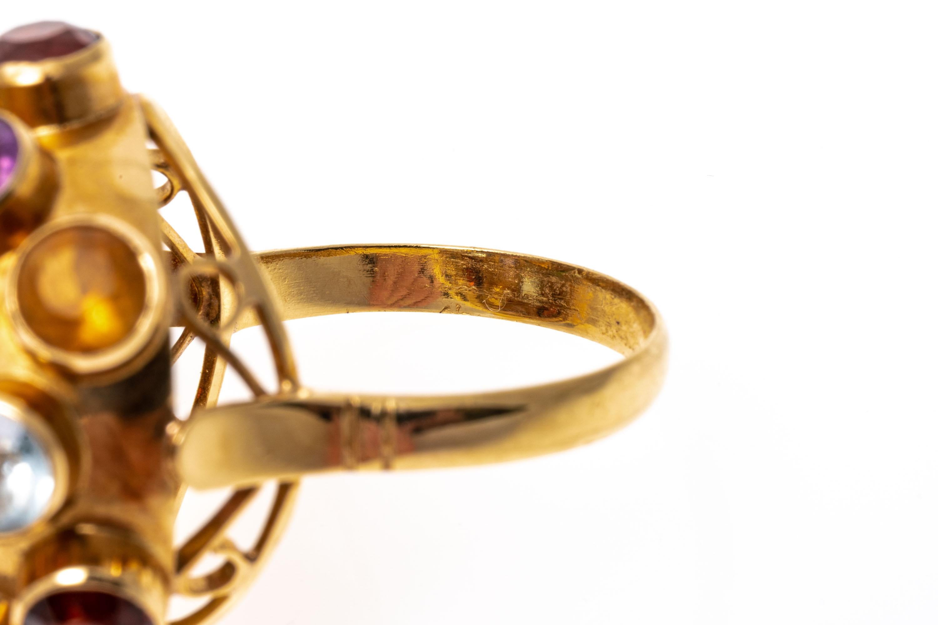 Round Cut 18k Yellow Gold Multi Gemstone Studded Sputnik Ring