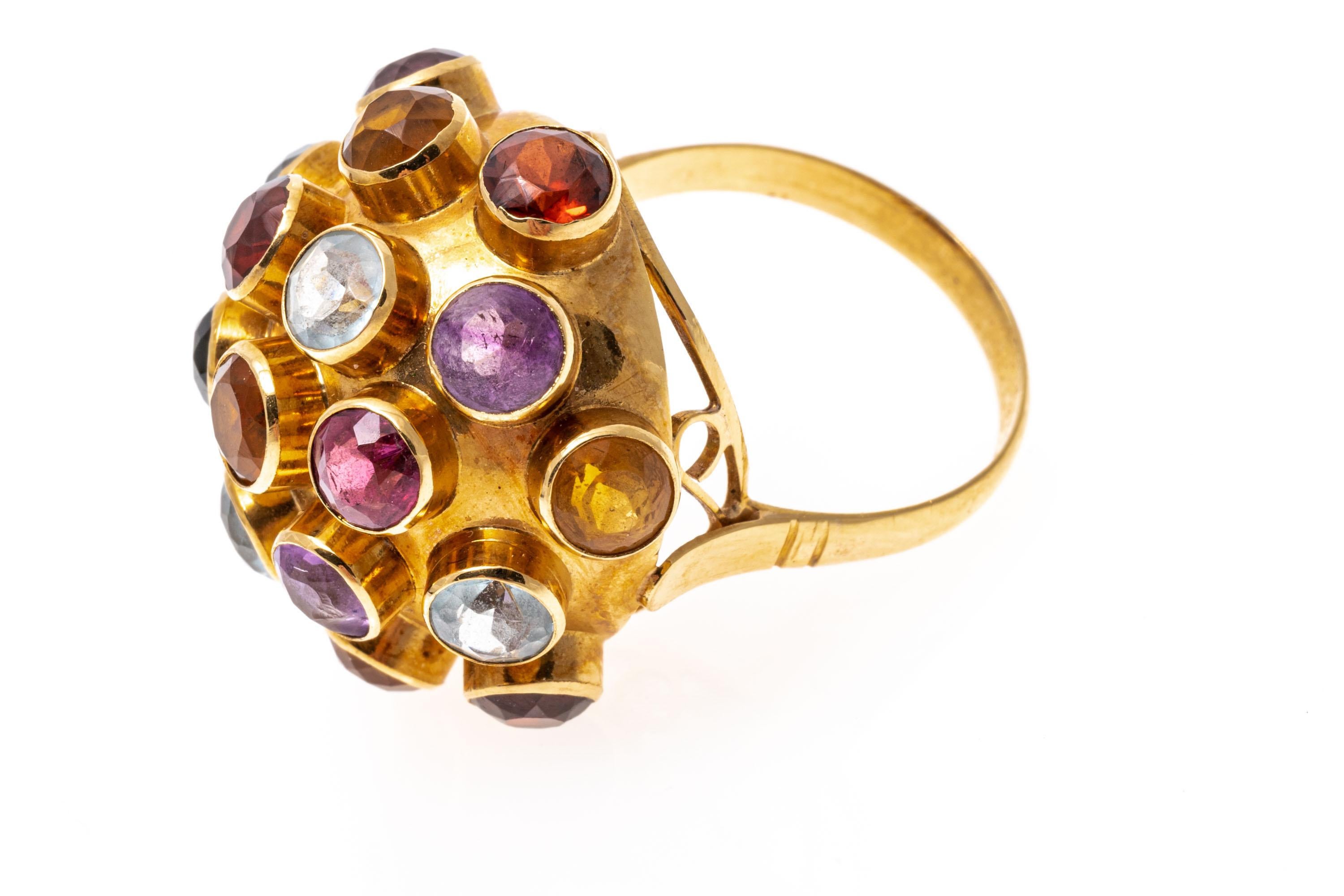18k Yellow Gold Multi Gemstone Studded Sputnik Ring In Good Condition In Southport, CT