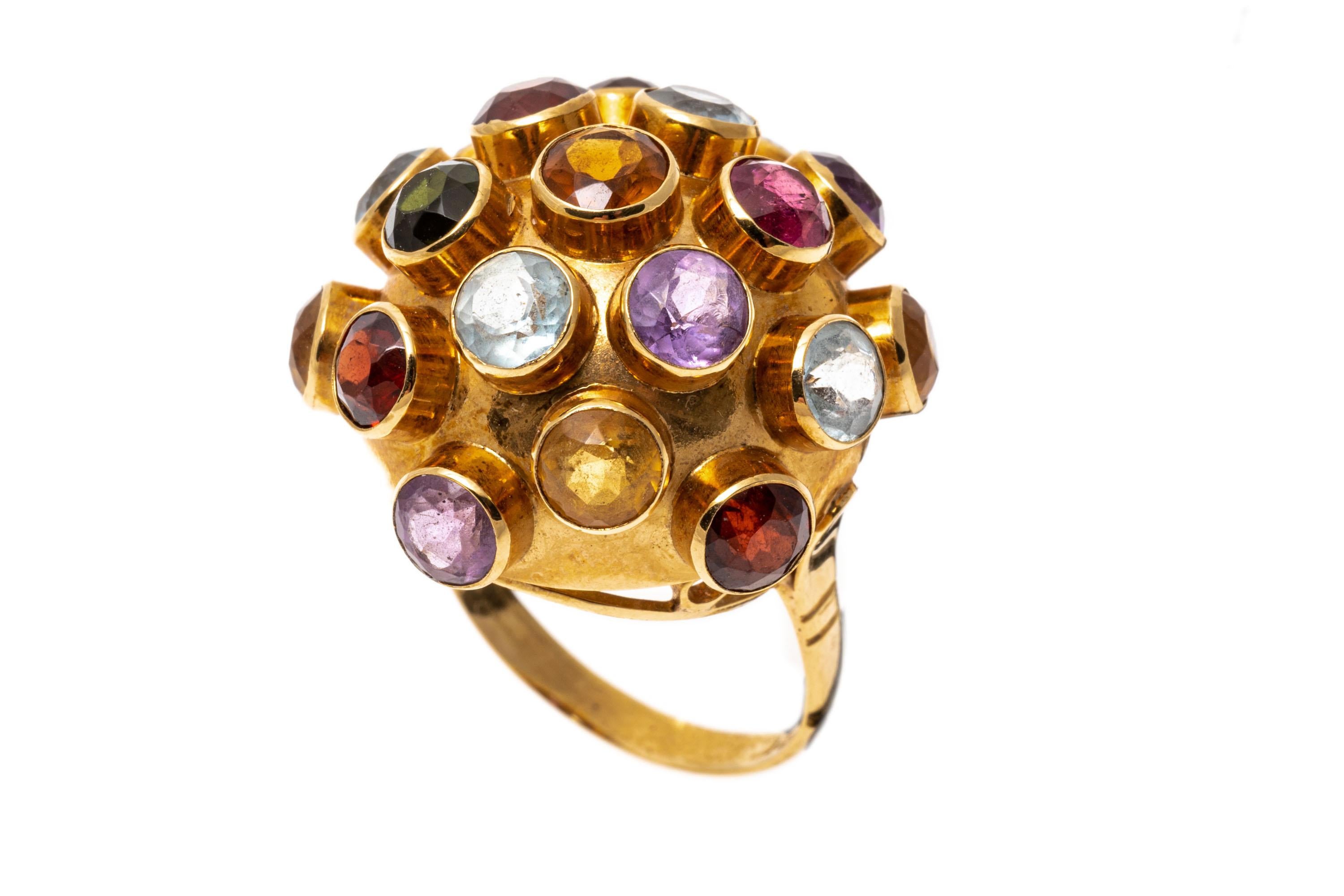 Women's 18k Yellow Gold Multi Gemstone Studded Sputnik Ring