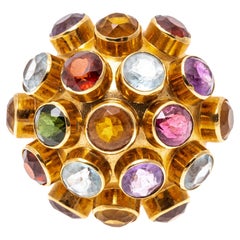 18k Yellow Gold Multi Gemstone Studded Sputnik Ring