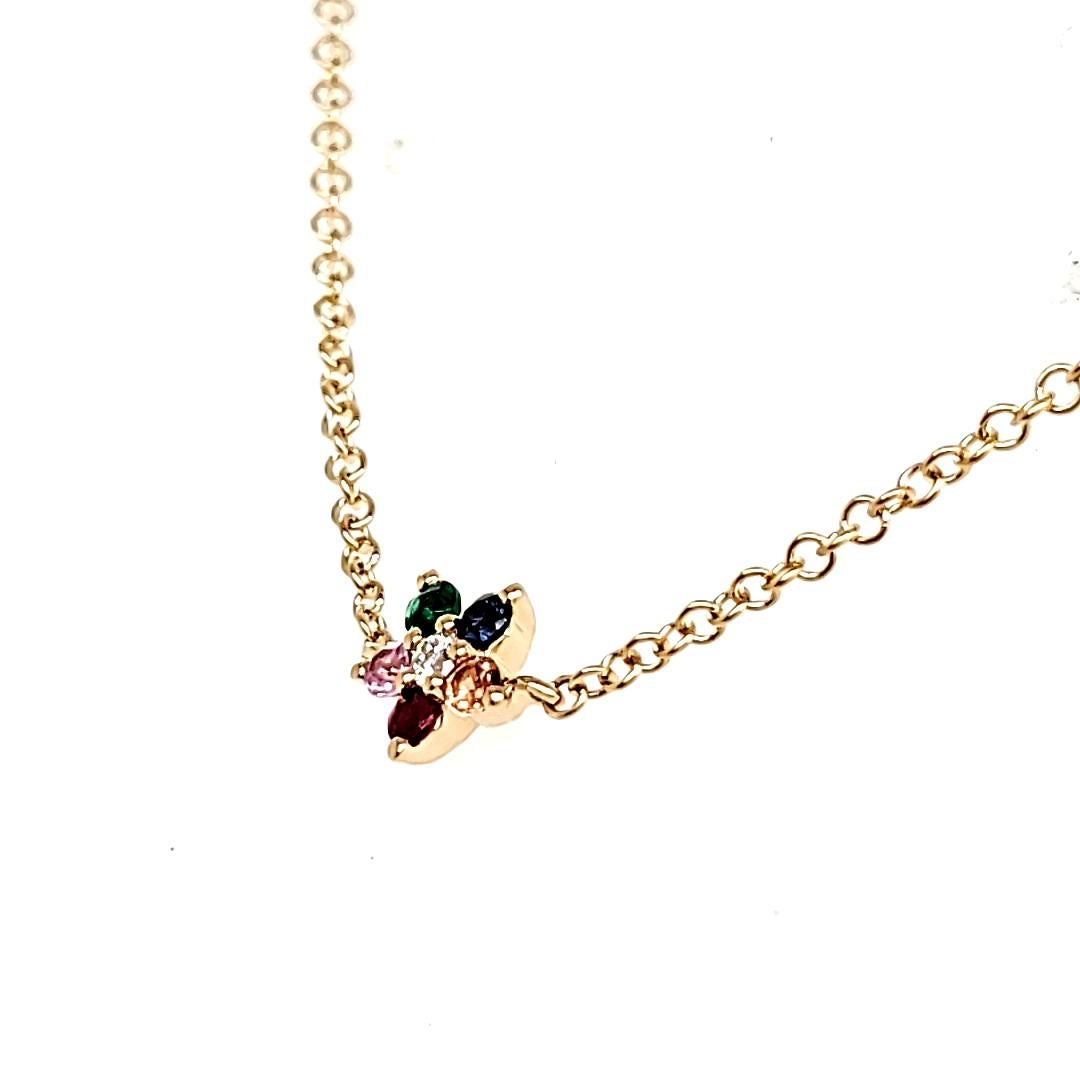 Contemporary 18k Yellow Gold Multi-Gemstones Cts 0.13 and Round Diamond Flower Bracelet For Sale