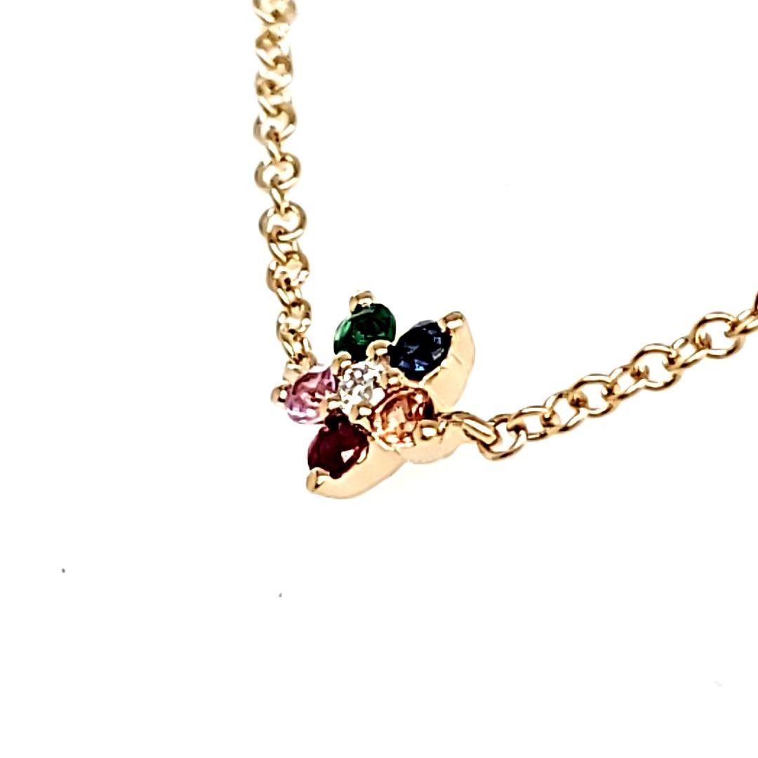 Round Cut 18k Yellow Gold Multi-Gemstones Cts 0.13 and Round Diamond Flower Bracelet For Sale