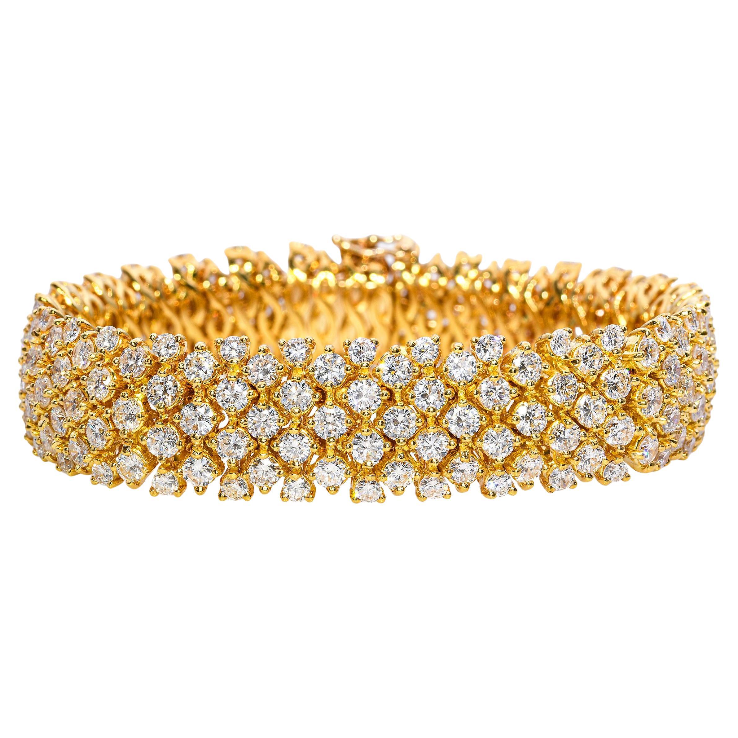 18k Yellow Gold Multi-Row 23.16tcw Diamond Statement Bracelet