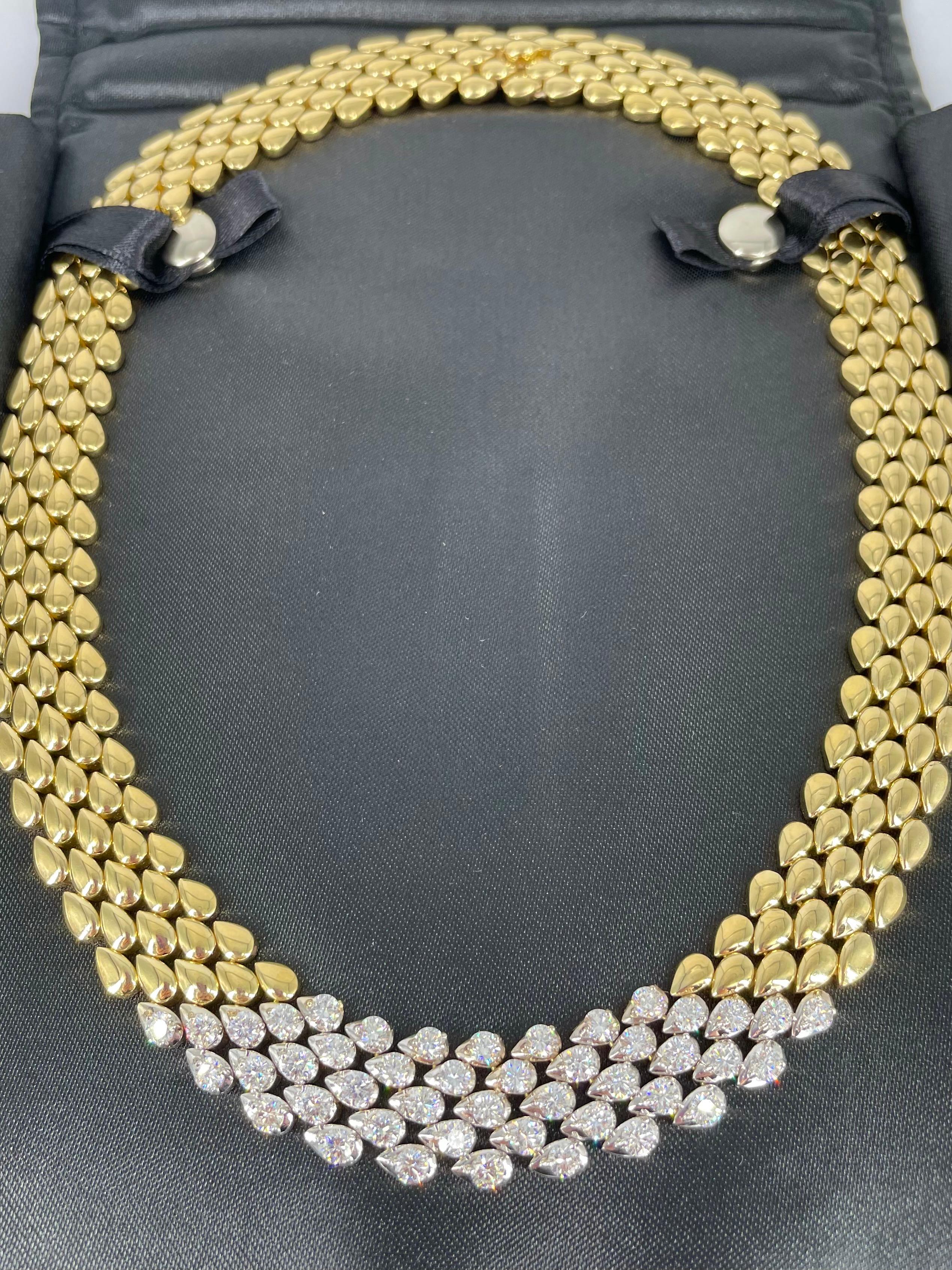 Taille ronde Collier ras du cou multi-rangs en or jaune 18 carats avec diamants ronds de 8,25 carats en vente
