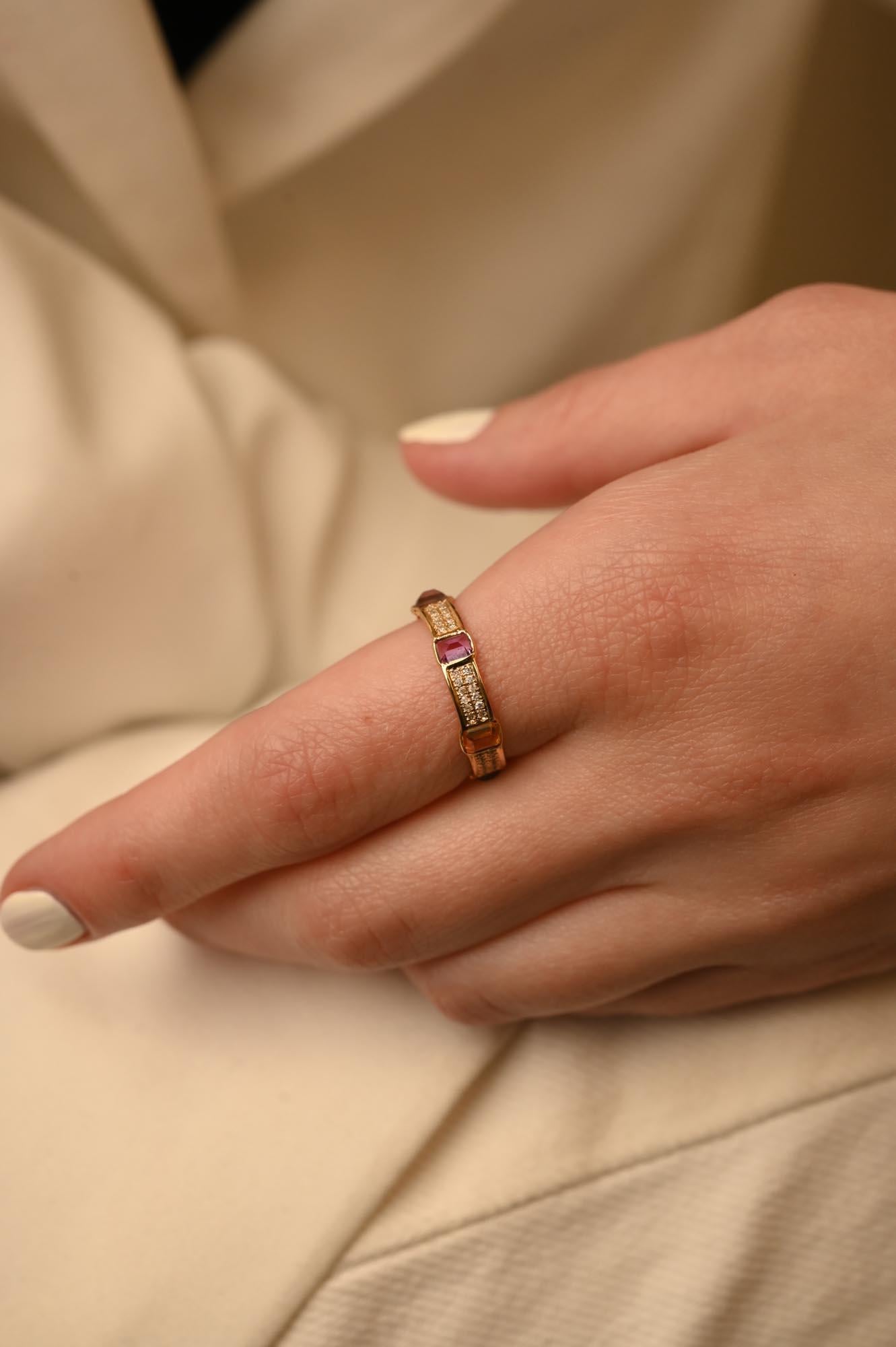 For Sale:  18k Yellow Gold Multi Sapphire Band Ring with Diamonds Gift for Him 3