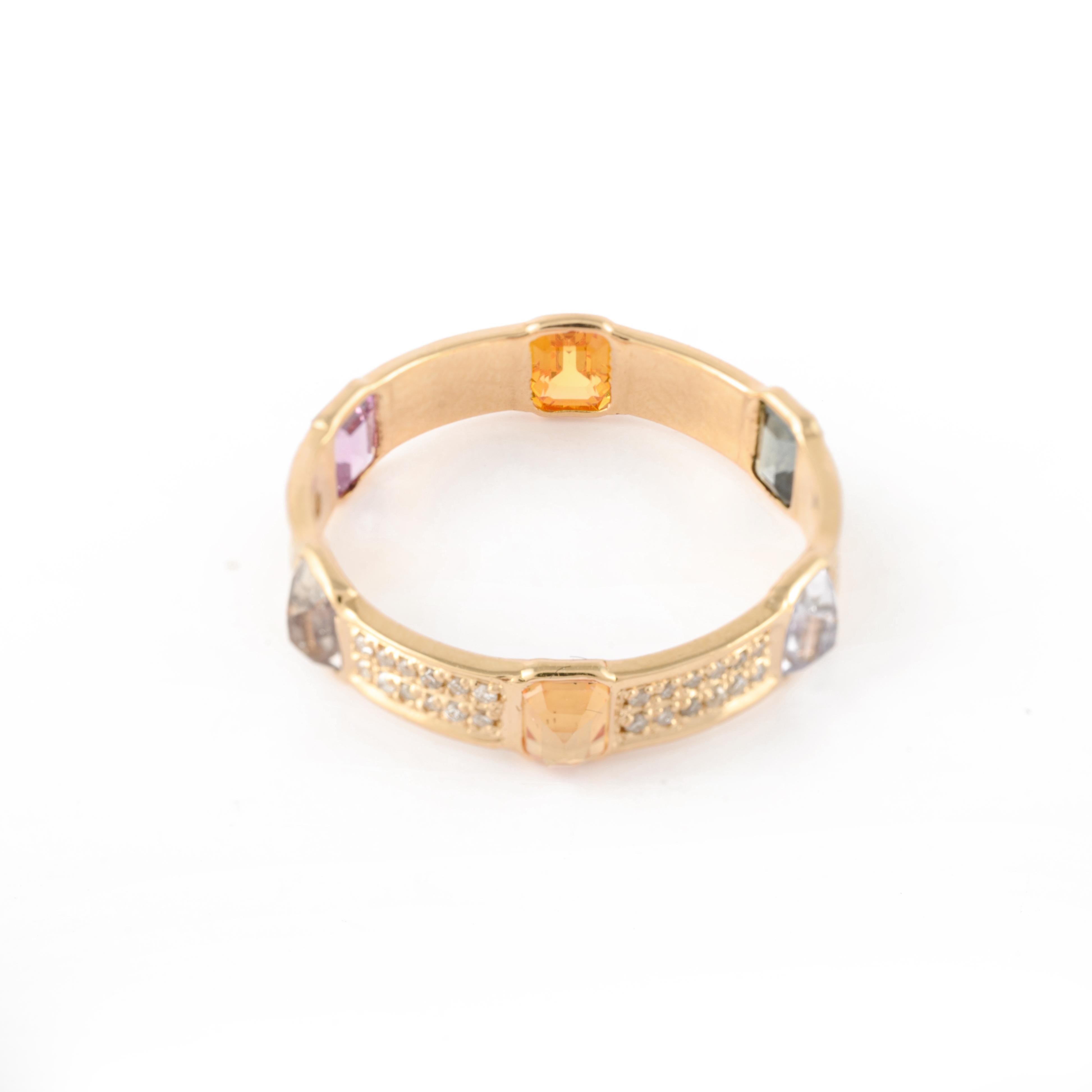 For Sale:  18k Yellow Gold Multi Sapphire Band Ring with Diamonds Gift for Him 5