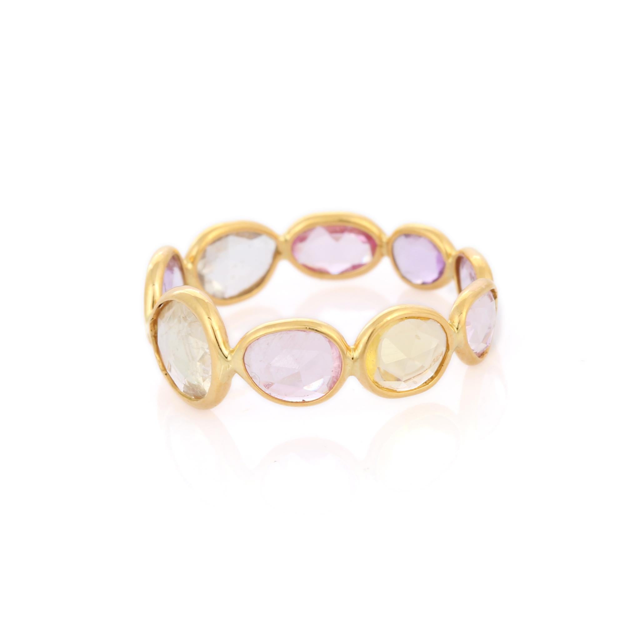 For Sale:  18k Solid Yellow Gold Multi-Sapphire Eternity Band Ring, Gift For Her 2
