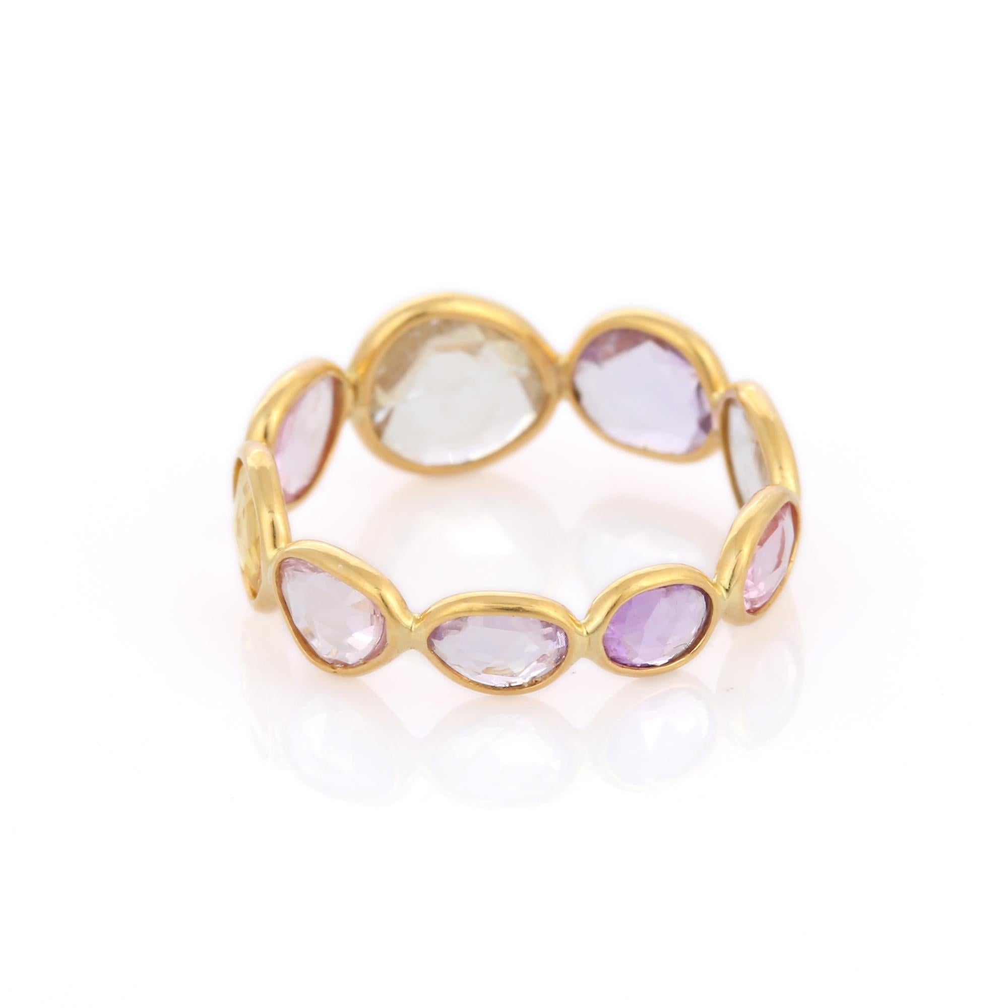 For Sale:  18k Solid Yellow Gold Multi-Sapphire Eternity Band Ring, Gift For Her 3