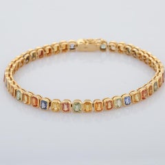 Handcrafted 18kt Solid Yellow Gold 10.85 Ct Multi-Sapphire Tennis Bracelet