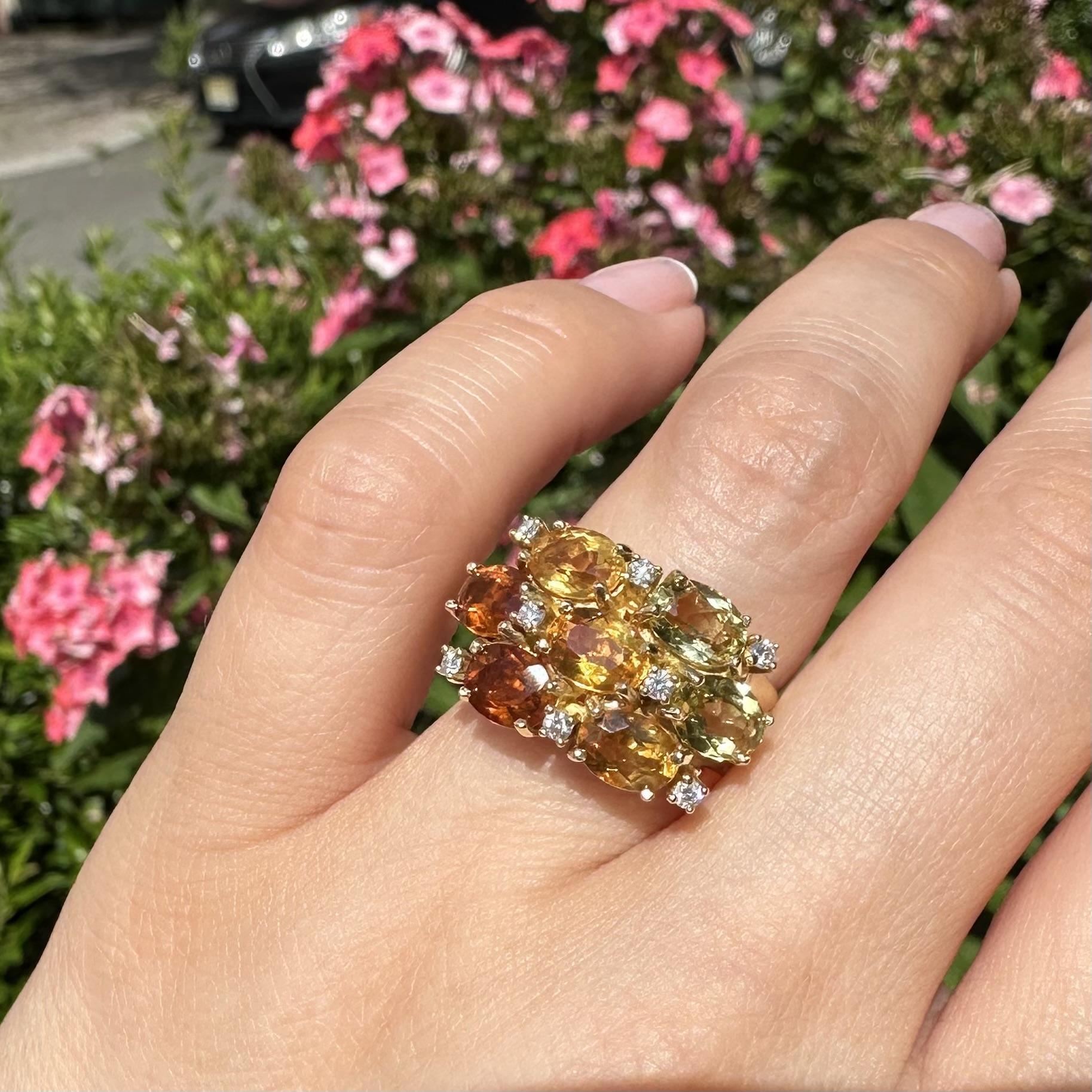 18k Gelbgold Multi Shade Farbe Oval Citrin & Diamant Wide Band Ring im Angebot 6