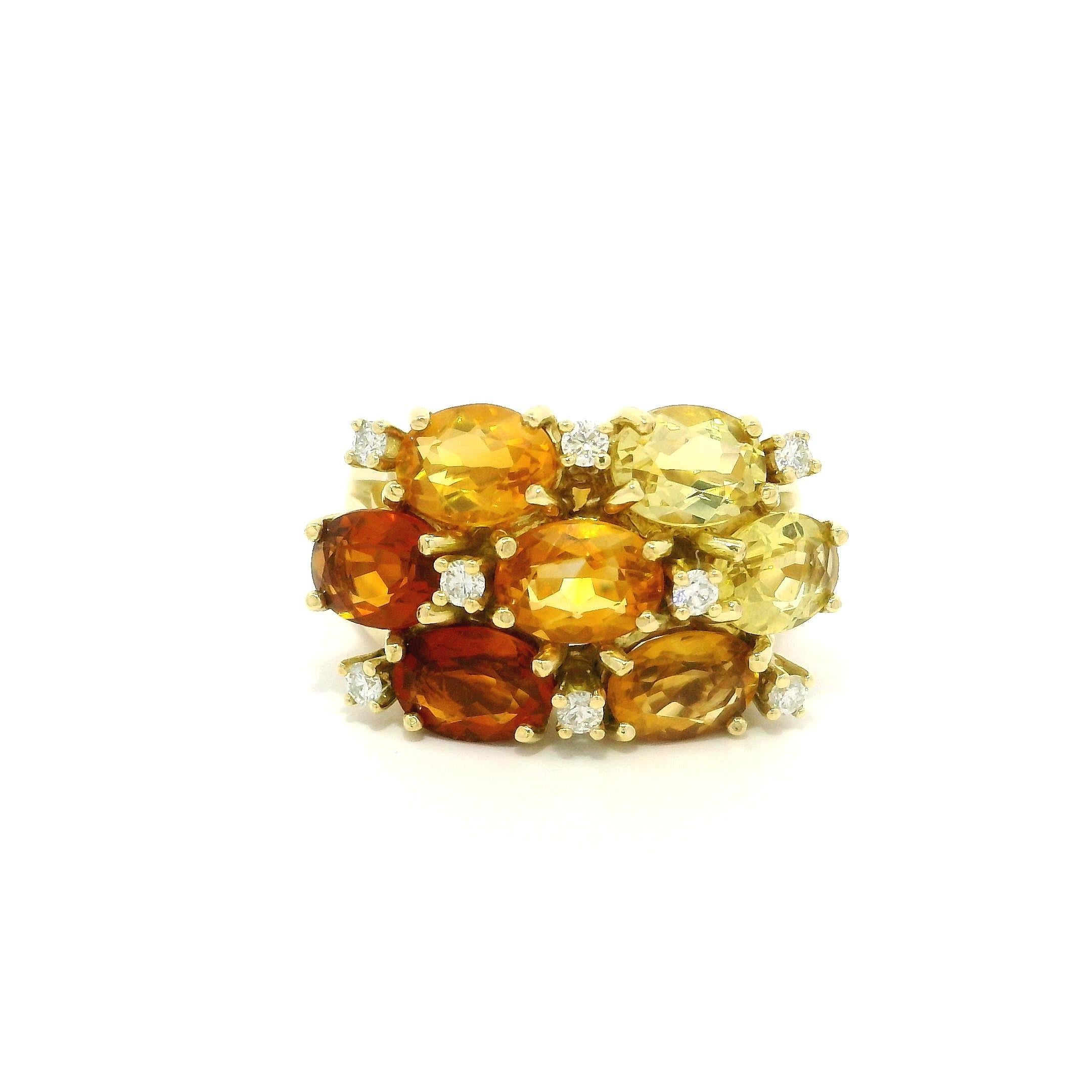18k Gelbgold Multi Shade Farbe Oval Citrin & Diamant Wide Band Ring im Angebot 7