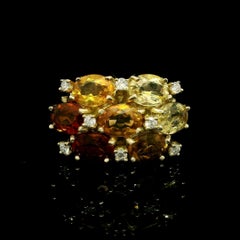 18k Yellow Gold Multi Shade Color Oval Citrine & Diamond Wide Band Ring