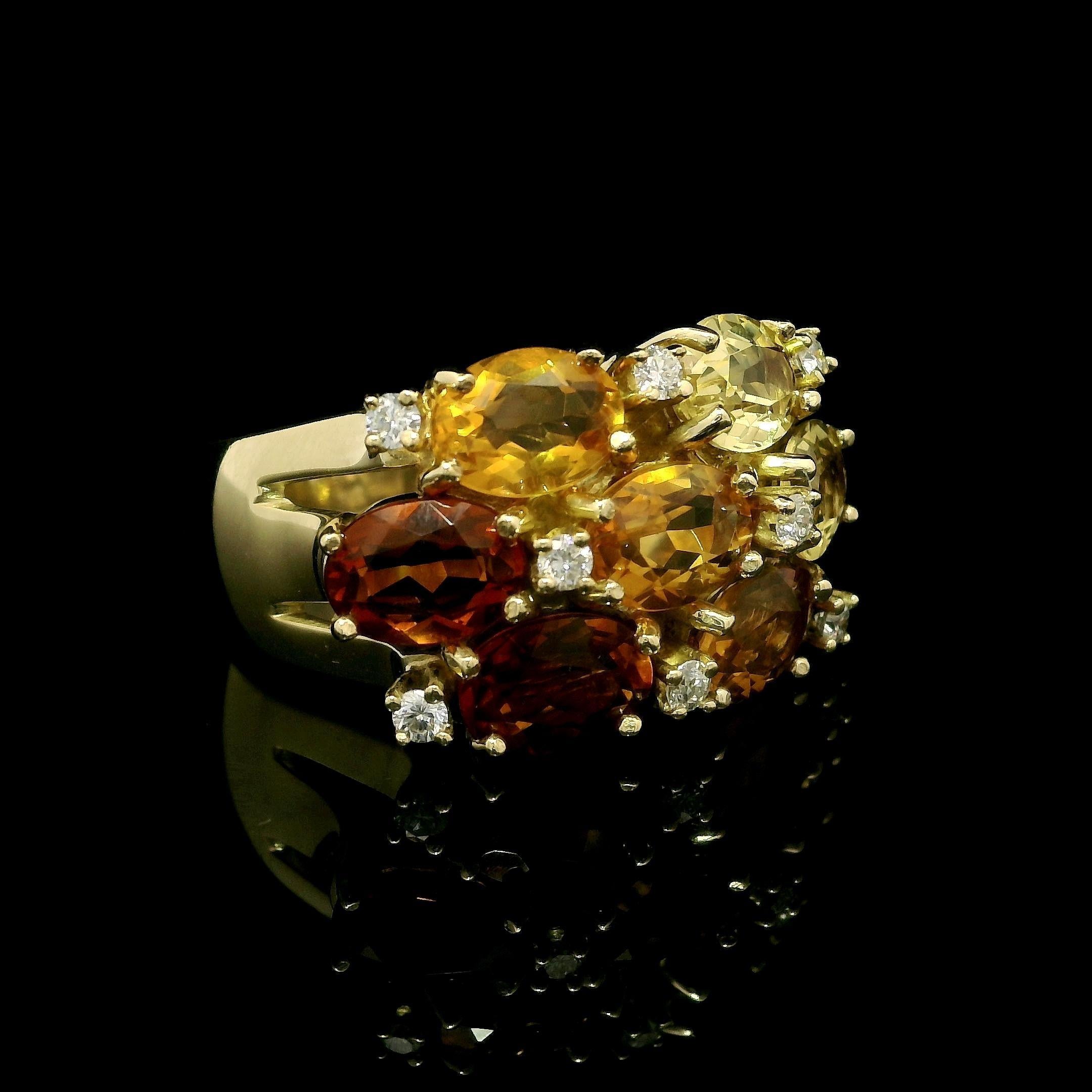 18k Gelbgold Multi Shade Farbe Oval Citrin & Diamant Wide Band Ring (Ovalschliff) im Angebot