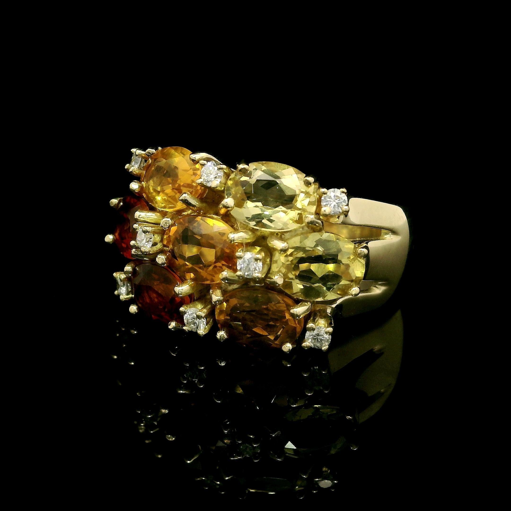 18k Gelbgold Multi Shade Farbe Oval Citrin & Diamant Wide Band Ring im Zustand „Hervorragend“ im Angebot in Montclair, NJ