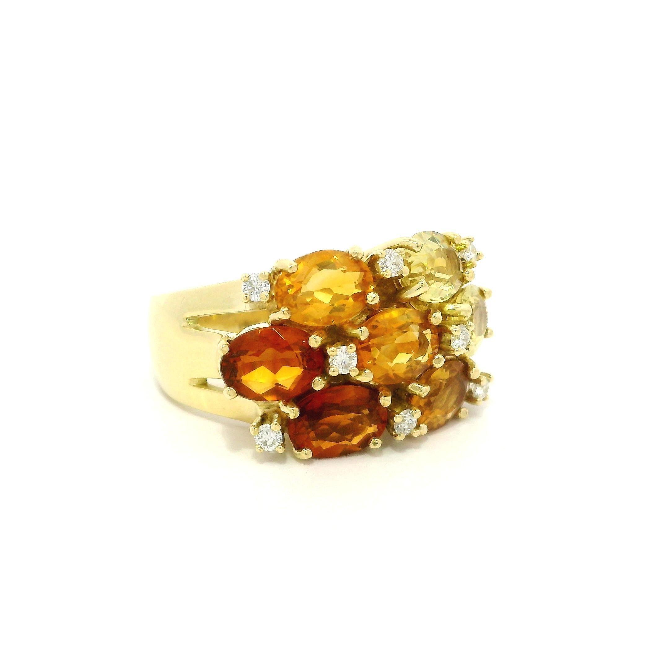 18k Gelbgold Multi Shade Farbe Oval Citrin & Diamant Wide Band Ring im Angebot 1