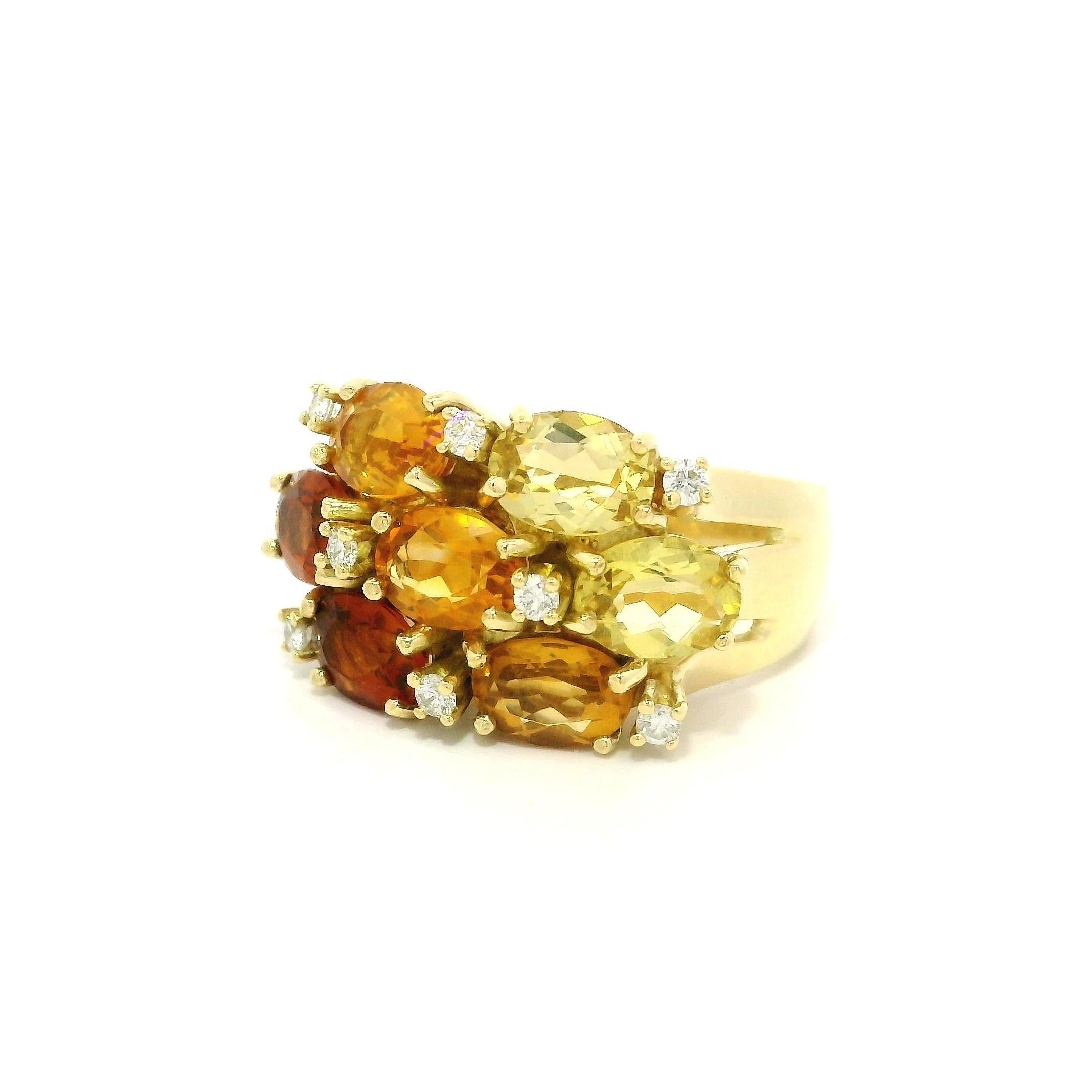 18k Gelbgold Multi Shade Farbe Oval Citrin & Diamant Wide Band Ring im Angebot 2