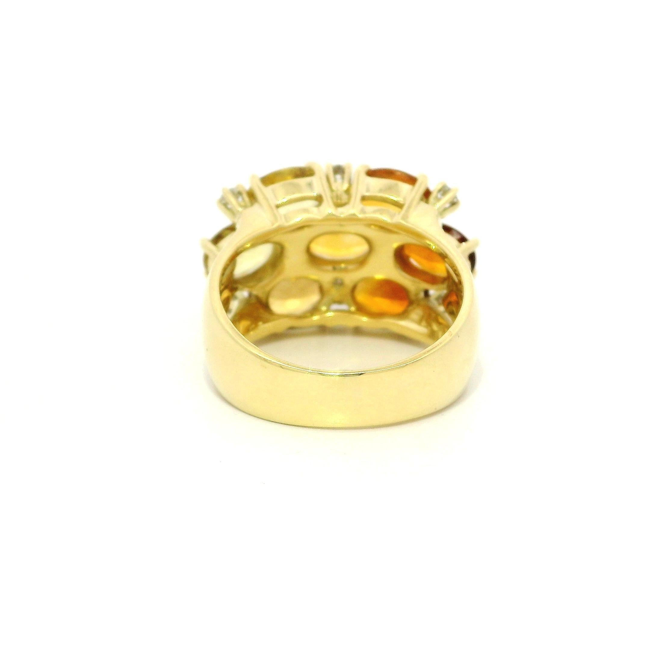 18k Gelbgold Multi Shade Farbe Oval Citrin & Diamant Wide Band Ring im Angebot 3