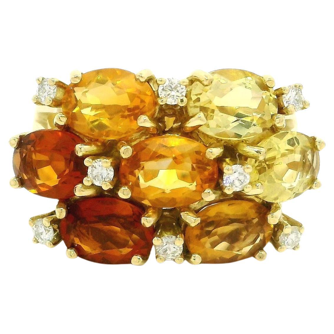 18k Gelbgold Multi Shade Farbe Oval Citrin & Diamant Wide Band Ring im Angebot