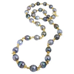 18K Yellow Gold Multi-Shade Tahitian Pearl Necklace