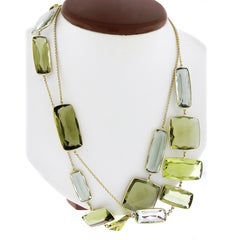 18k Yellow Gold Multi Shape Colors Bezel Quartz Station 39" Long Wrap Necklace