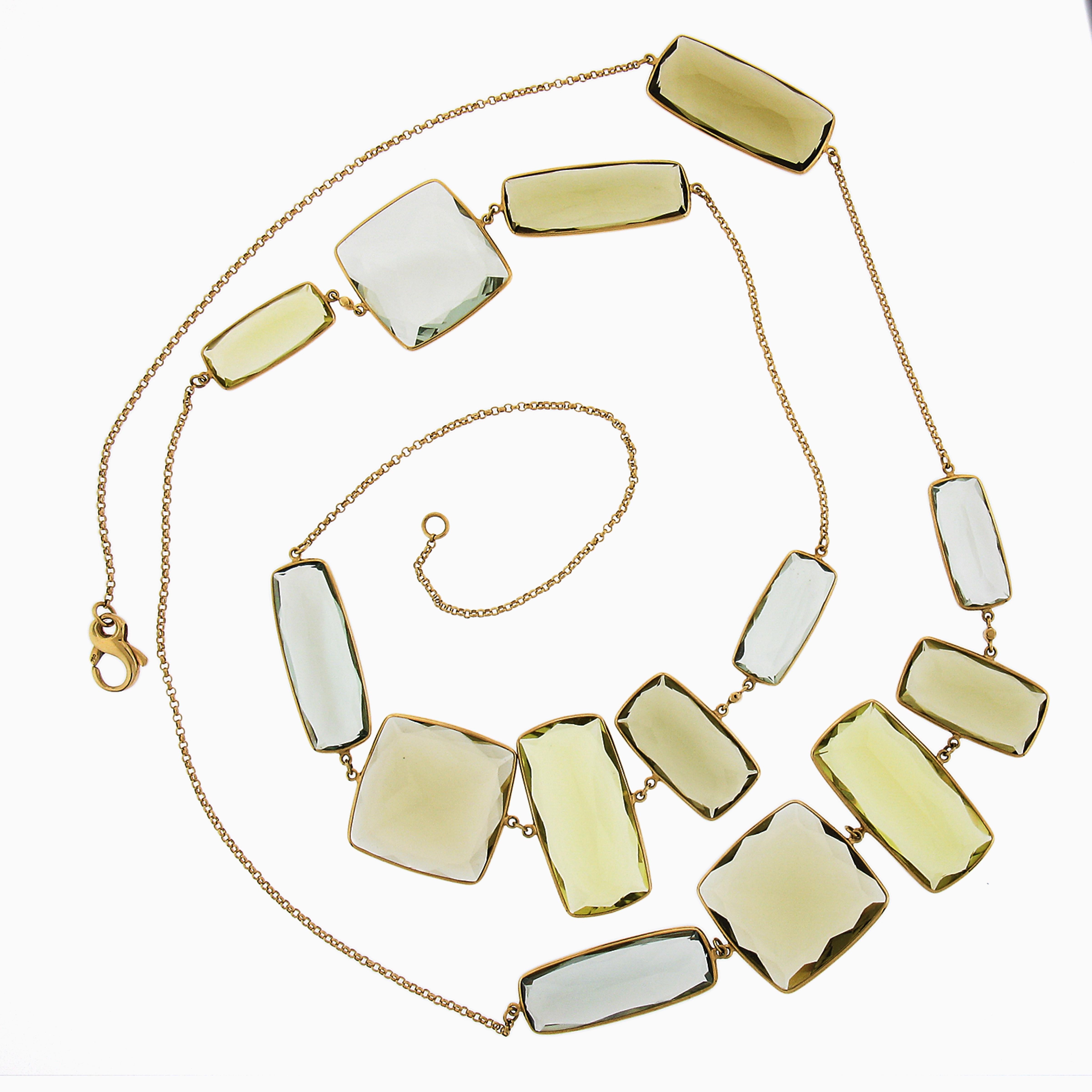 Quadrato Collana in oro giallo 18 carati con castone di quarzo a più forme e colori, lunga 39