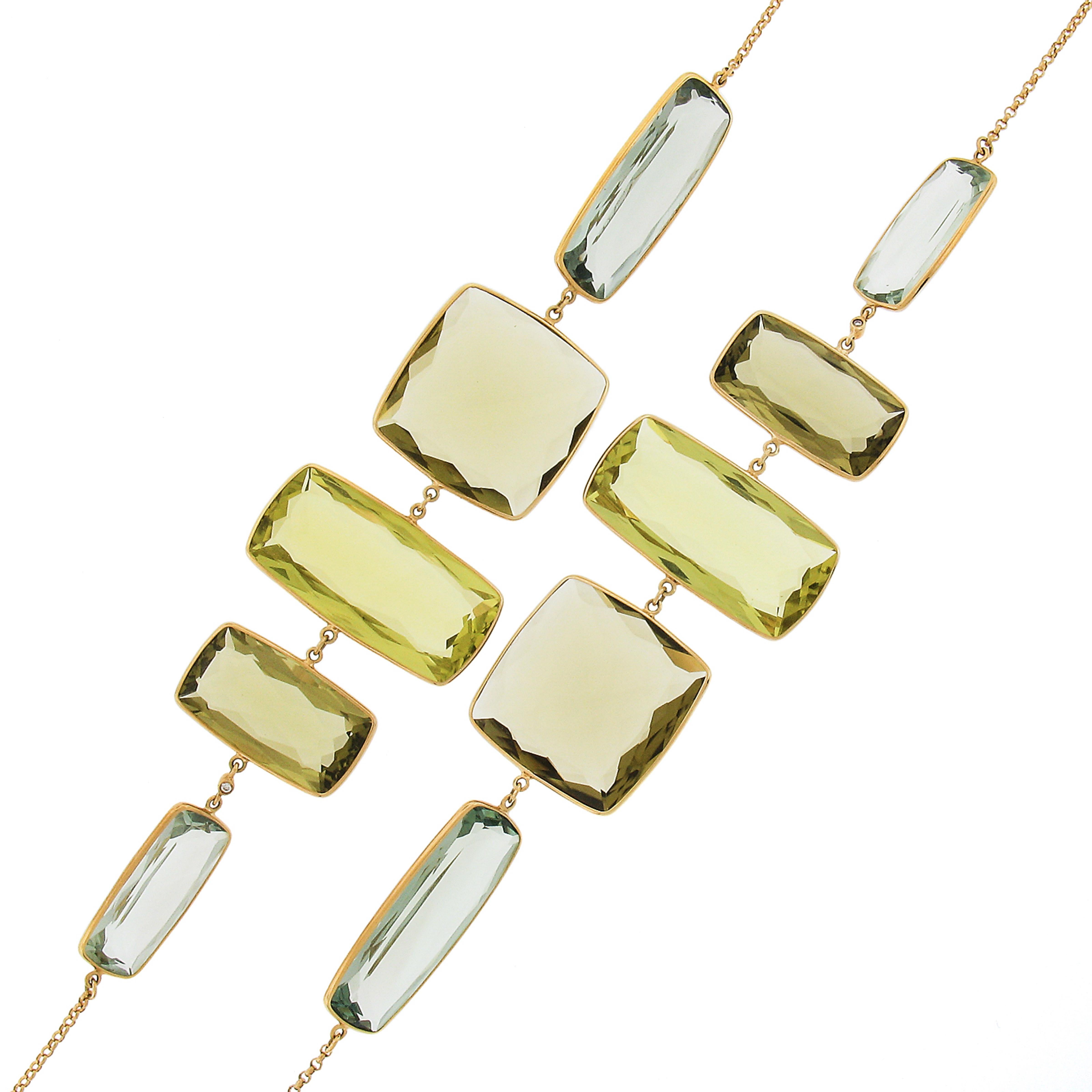 Collana in oro giallo 18 carati con castone di quarzo a più forme e colori, lunga 39