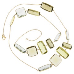 18k Yellow Gold Multi Shape Colors Bezel Quartz Station 39" Long Wrap Necklace