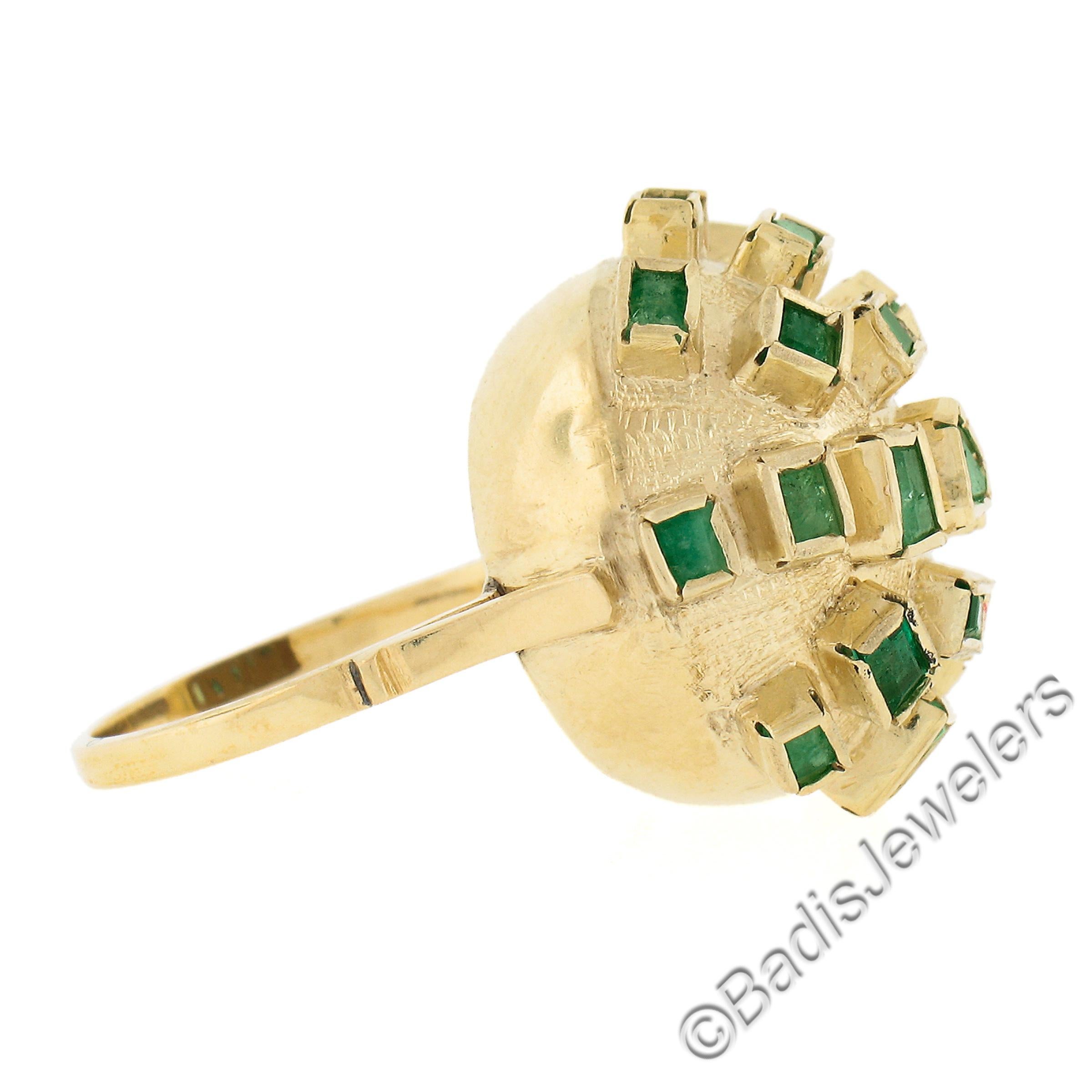 Women's 18k Yellow Gold Multi Shapes Bezel Emerald Domed Bombe Sputnik Statement Ring For Sale