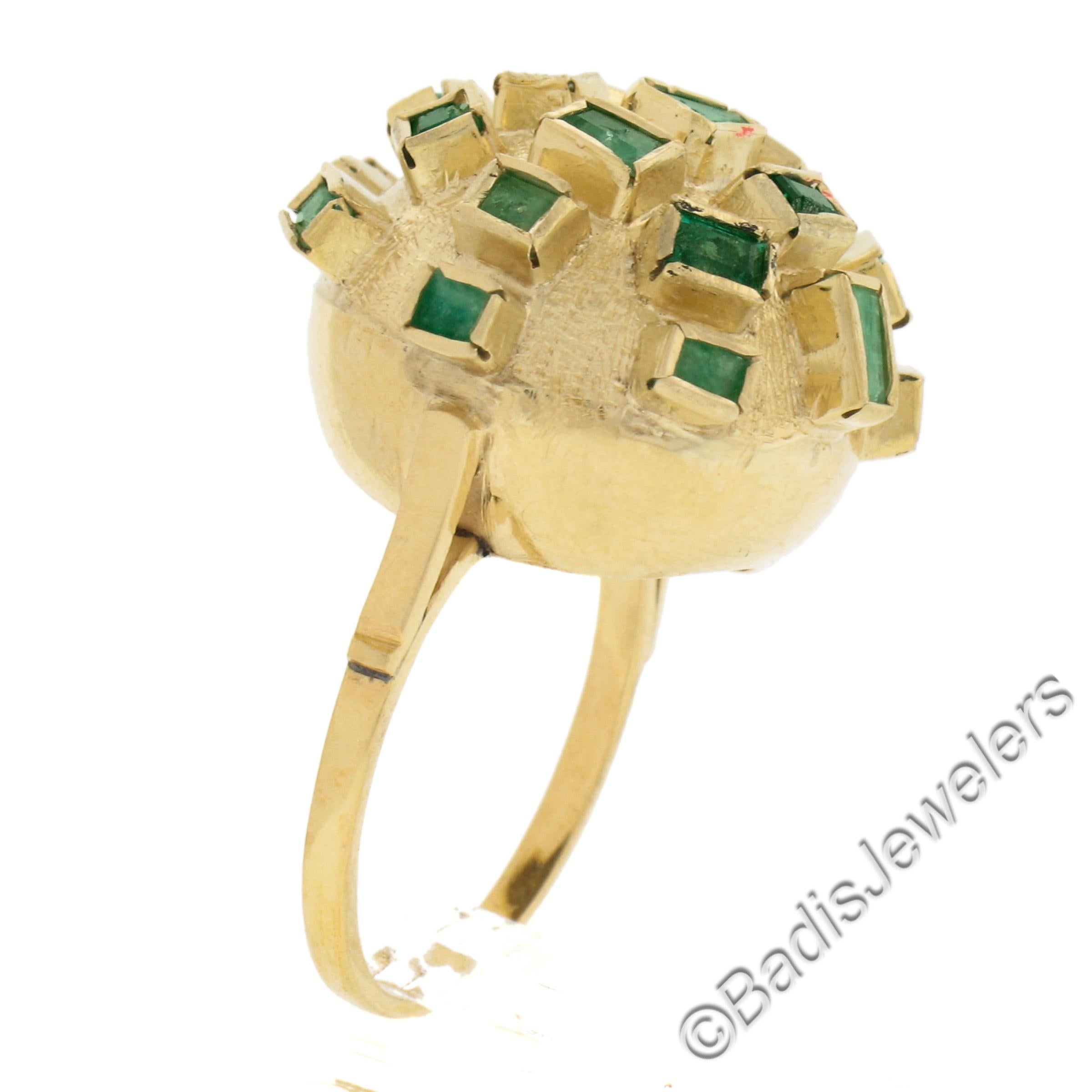 18k Yellow Gold Multi Shapes Bezel Emerald Domed Bombe Sputnik Statement Ring For Sale 3
