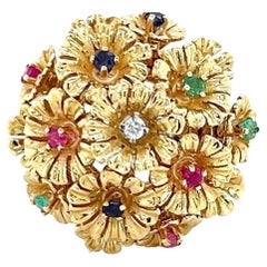 18k Yellow Gold Multi-Stone Floral Cluster Ring