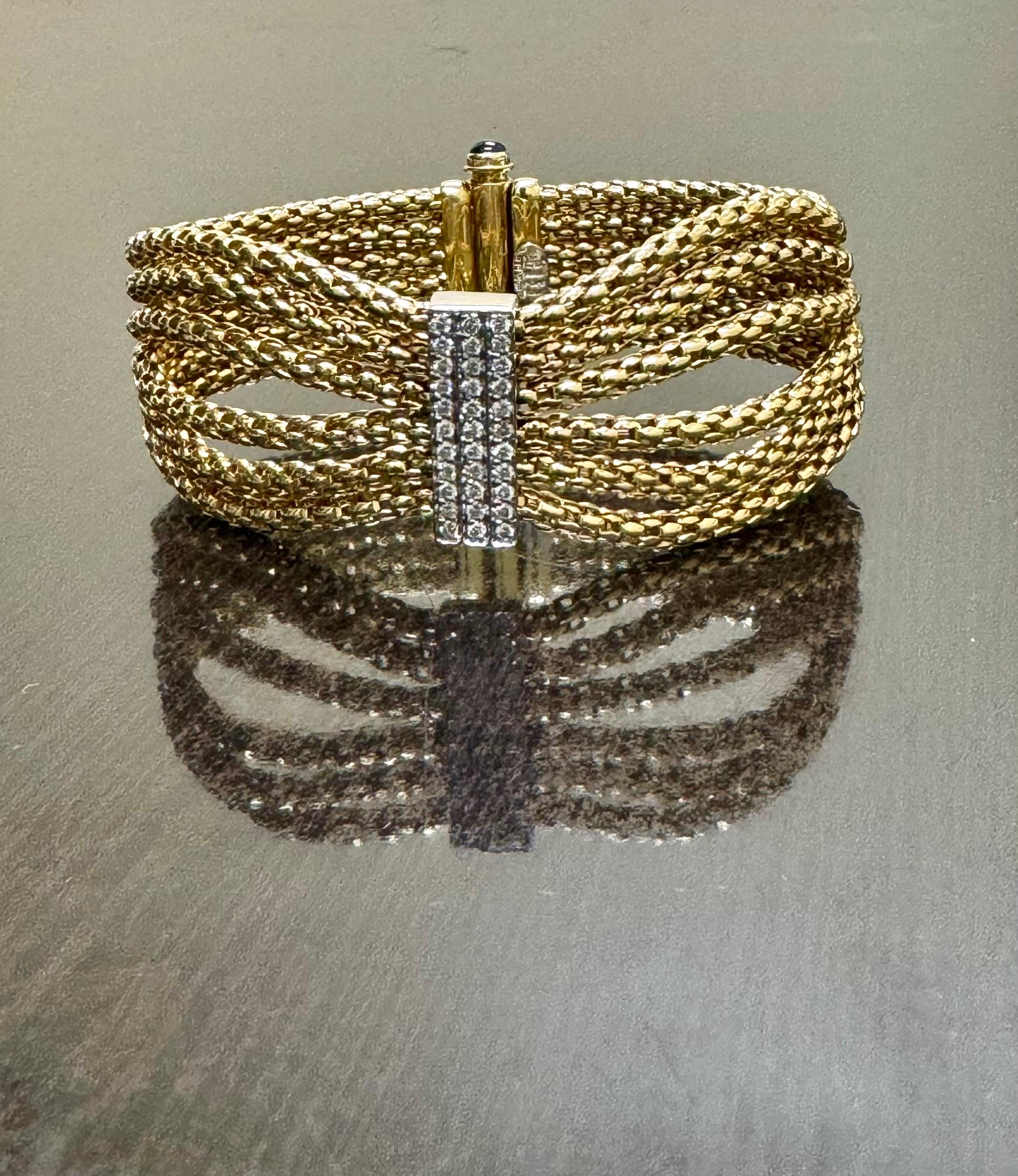 Taille ronde Bracelet manchette en or jaune 18K à plusieurs brins et diamants Fope en vente