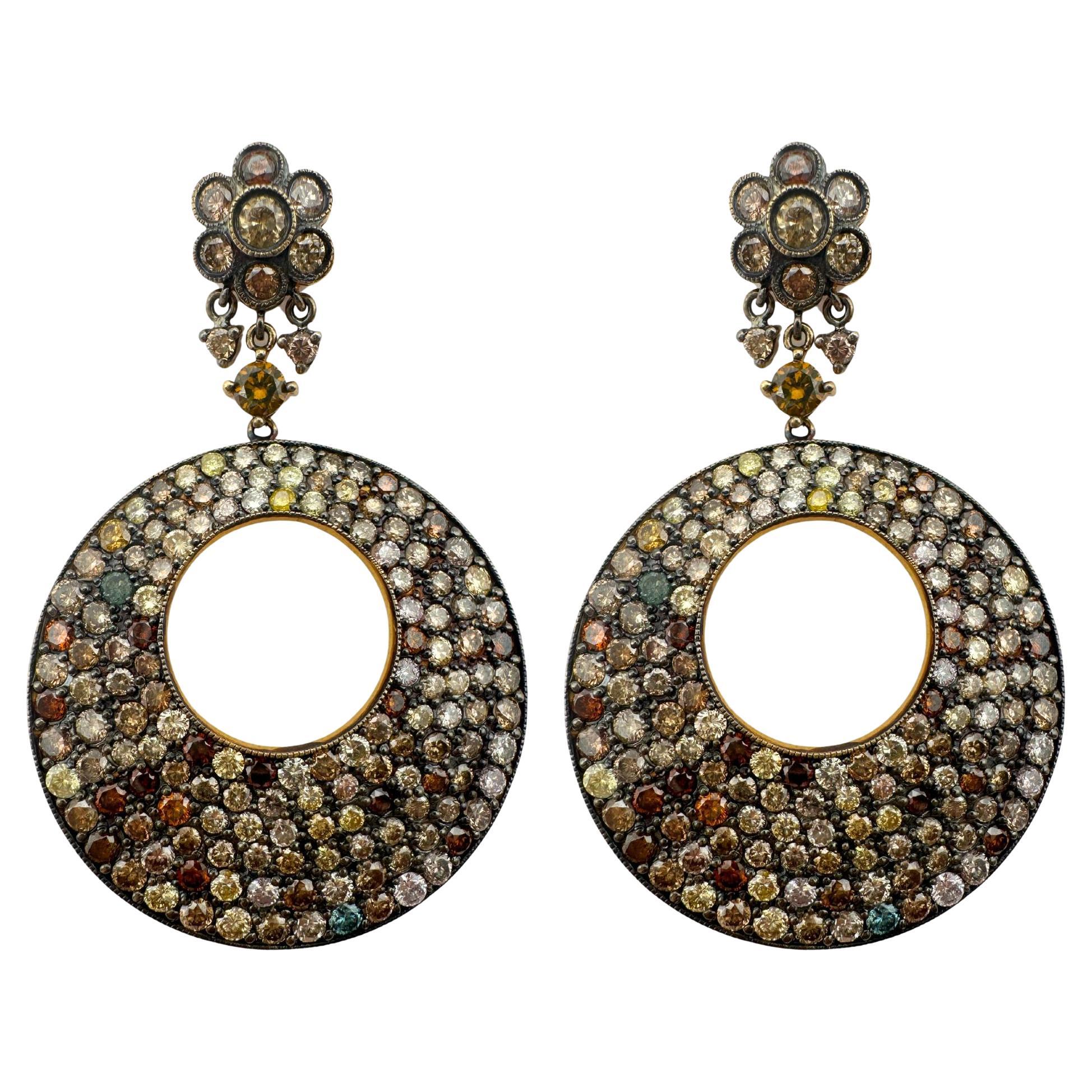 18K Yellow Gold Multicolor Diamond Earrings