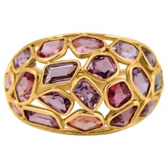 18K Yellow Gold Multicolor Gemstone Cocktail Ring, 9.42 Carats