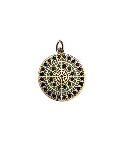 Pendentif en or jaune 18K avec émail multicolore Plique-a-Jour #23778