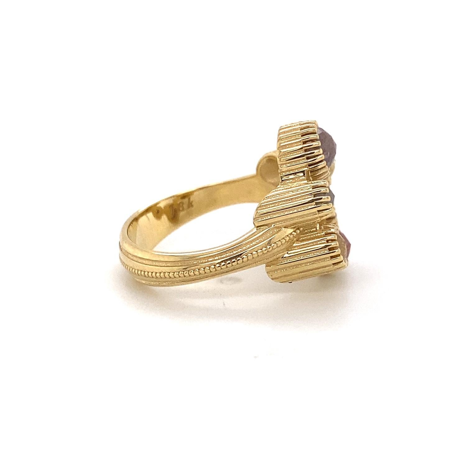 Contemporary 18 Karat Yellow Gold Multi-Color Rosecut and Full Cut Diamond Rose Ring
