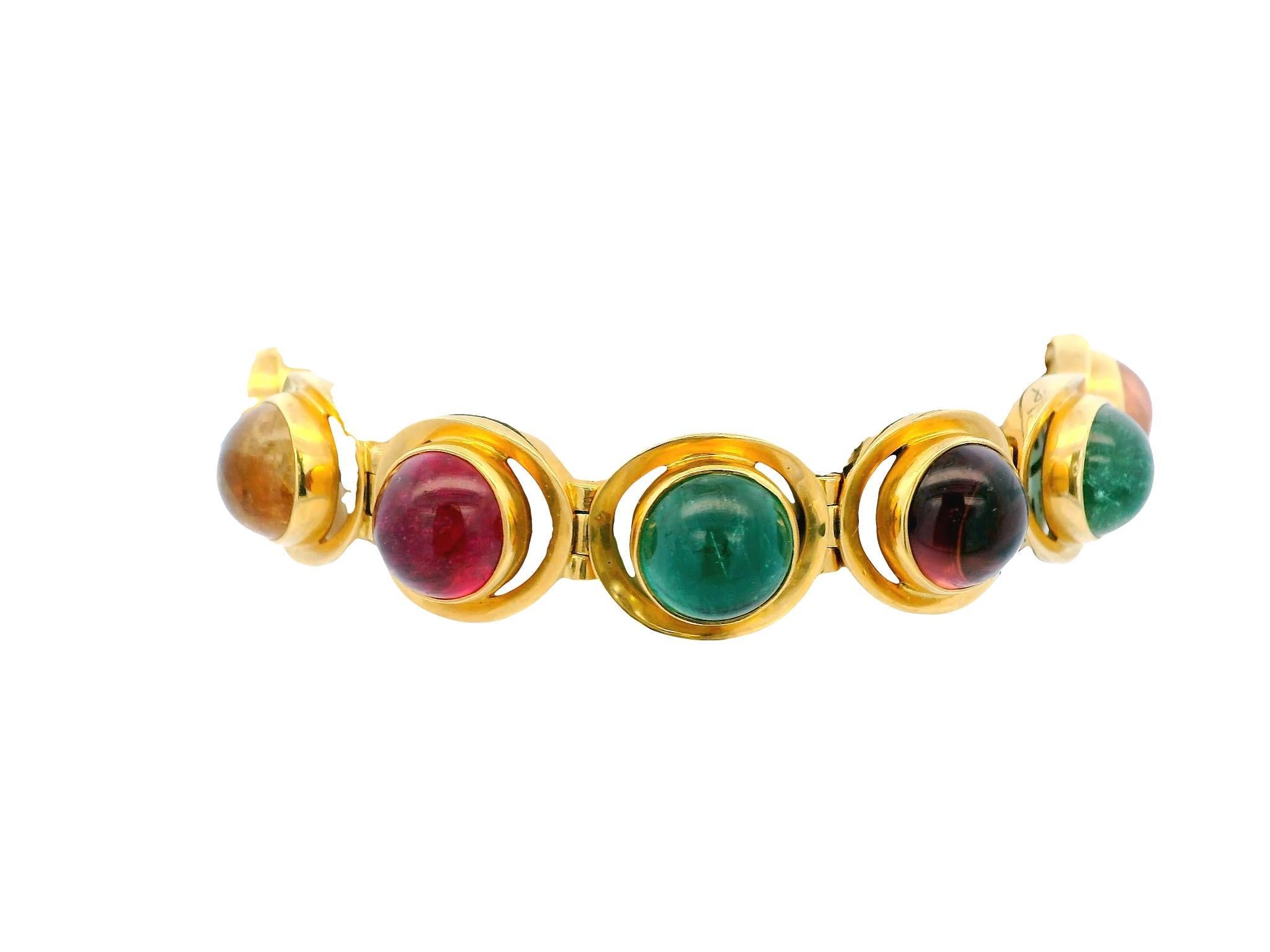 Bracelet italien en or jaune 18K avec tourmaline multicolore Bon état - En vente à Great Neck Plaza, NY
