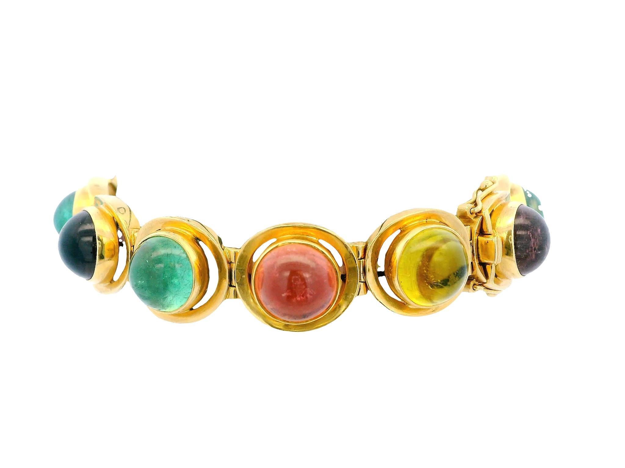 Bracelet italien en or jaune 18K avec tourmaline multicolore Unisexe en vente