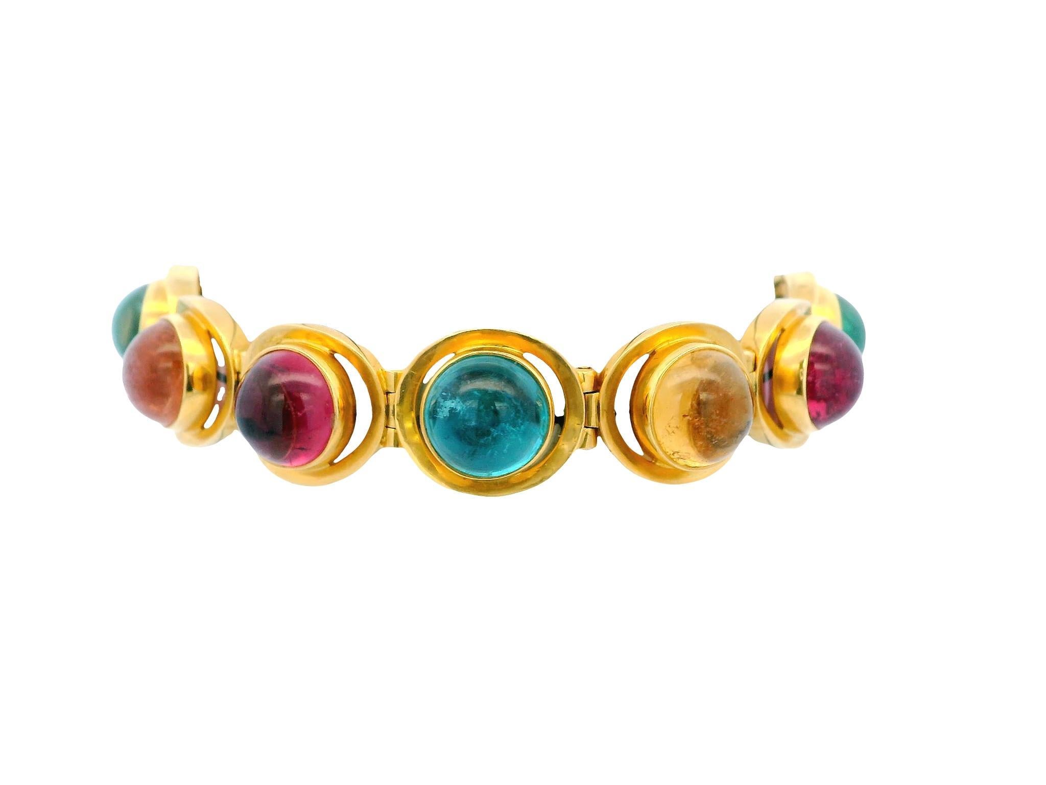 Bracelet italien en or jaune 18K avec tourmaline multicolore en vente 1