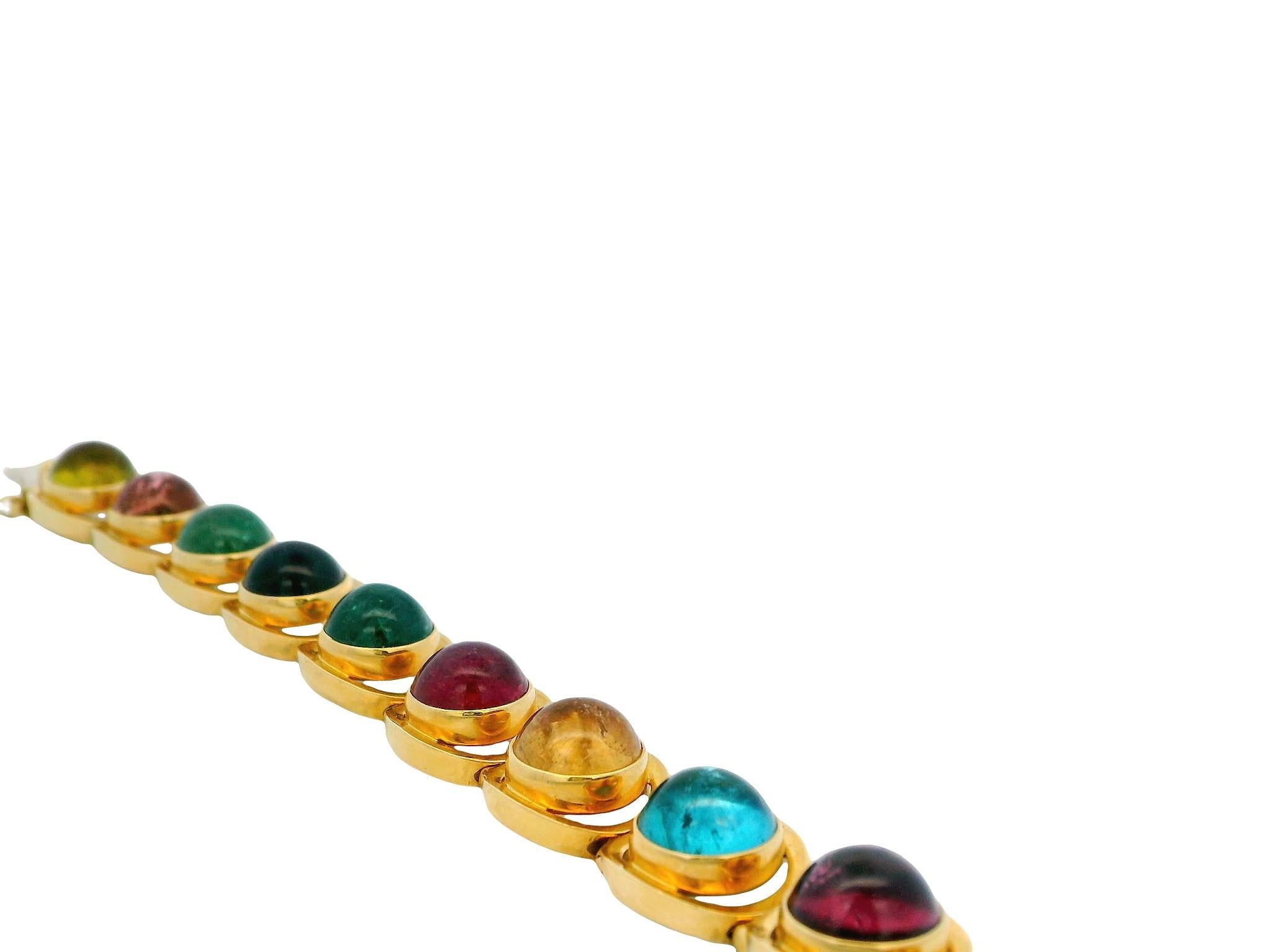 Bracelet italien en or jaune 18K avec tourmaline multicolore en vente 2