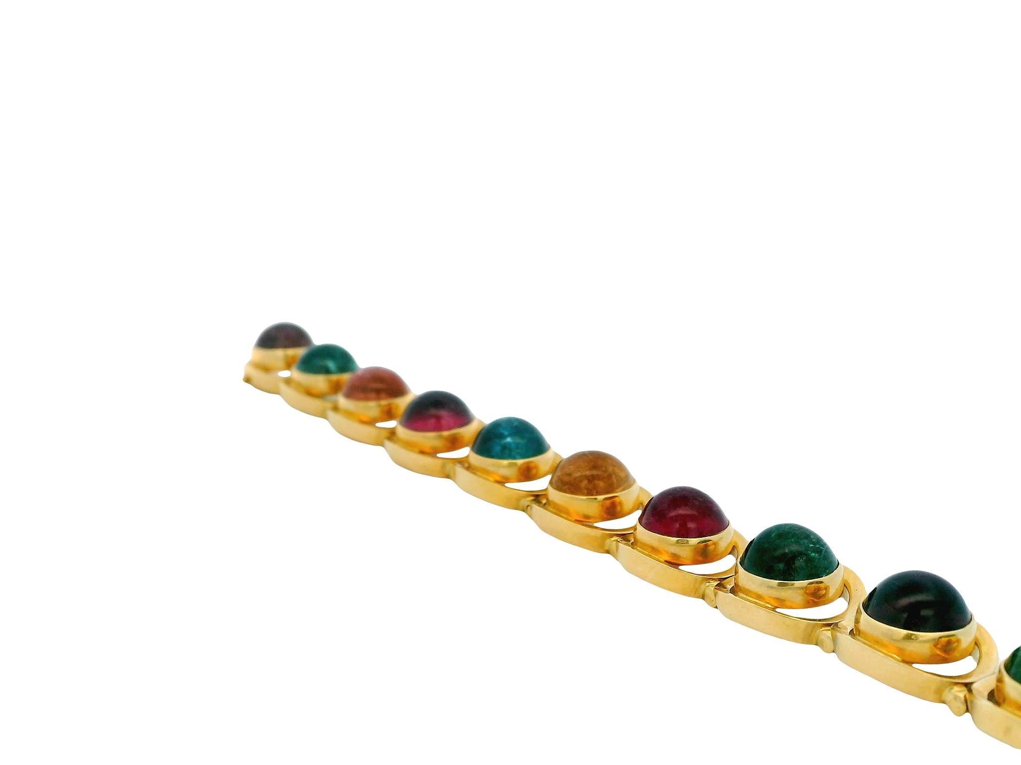 Bracelet italien en or jaune 18K avec tourmaline multicolore en vente 3