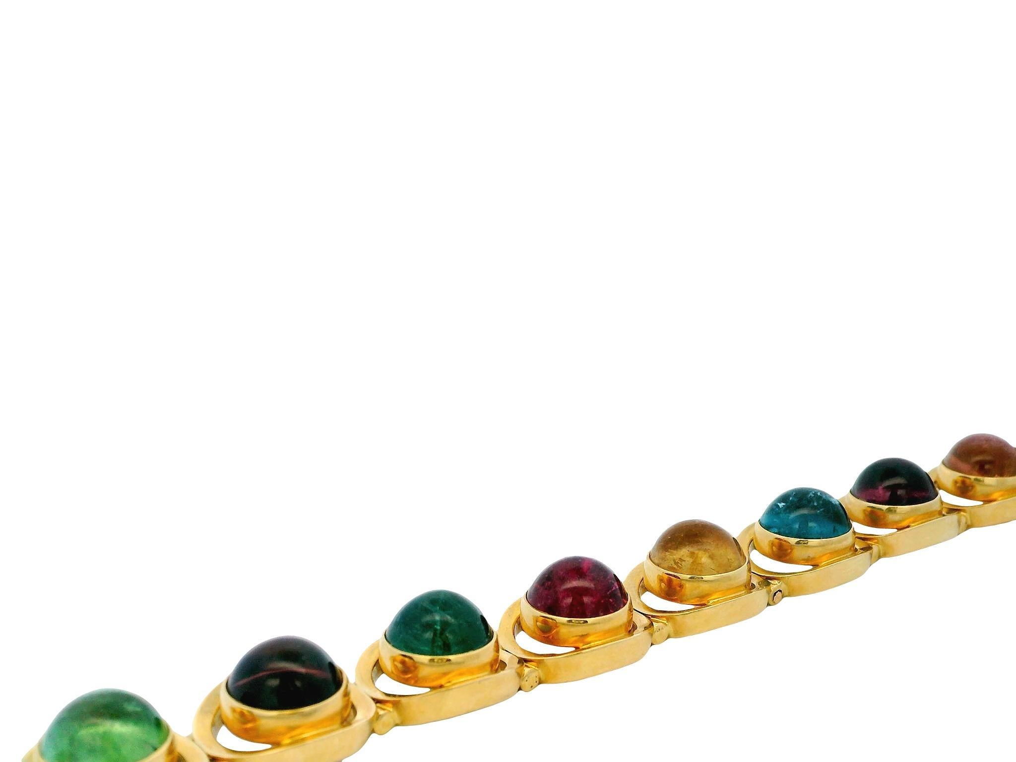 Bracelet italien en or jaune 18K avec tourmaline multicolore en vente 4