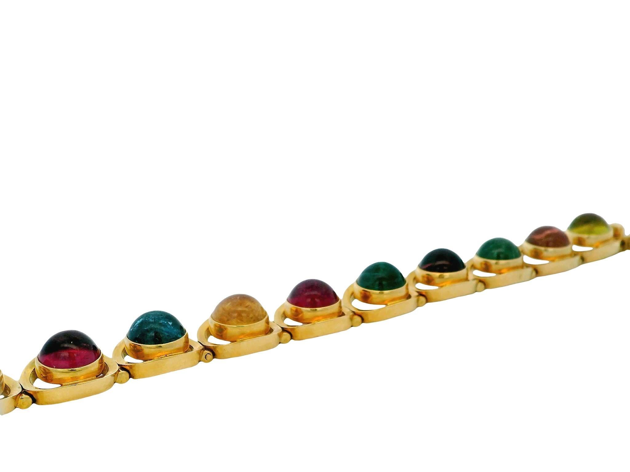 Bracelet italien en or jaune 18K avec tourmaline multicolore en vente 5